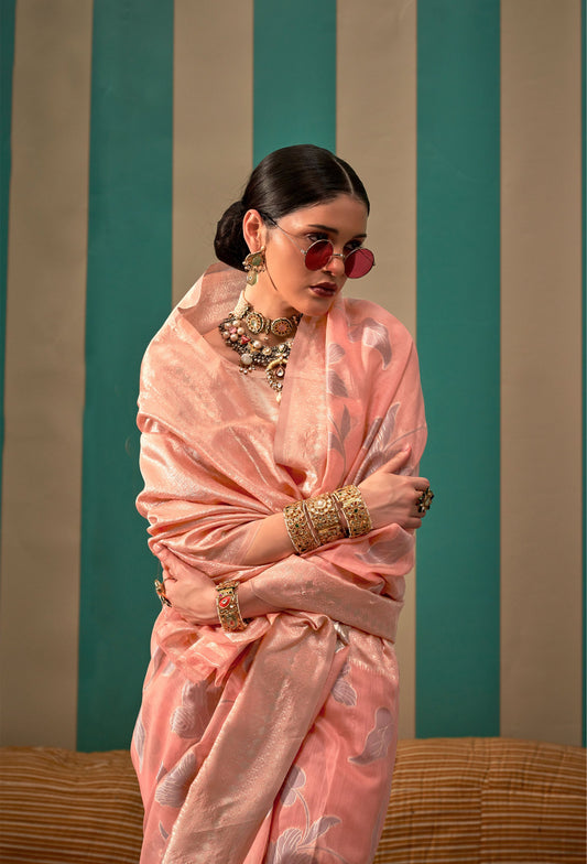 Pink Kapri Linen Handloom Silk Saree