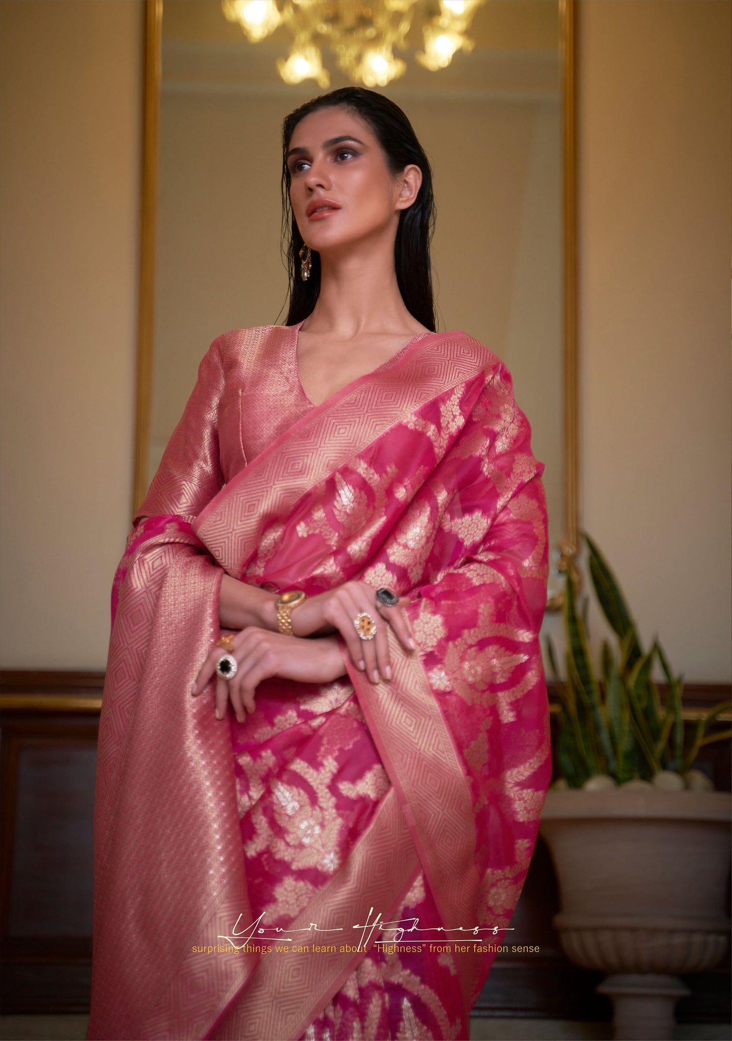 Pink Keesha Organza Two tone Handloom Saree