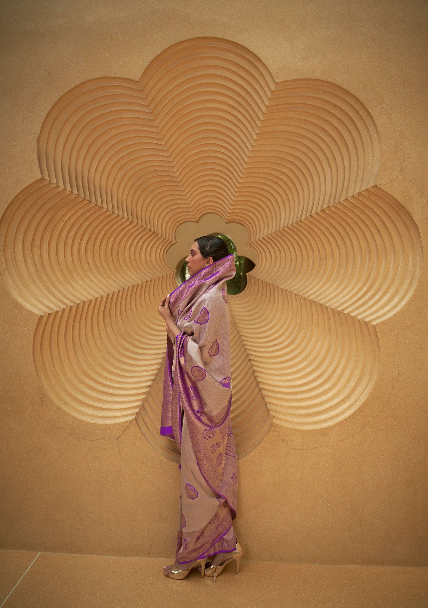 Purple Korvai Silk Nylon Two Tone Handloom Saree