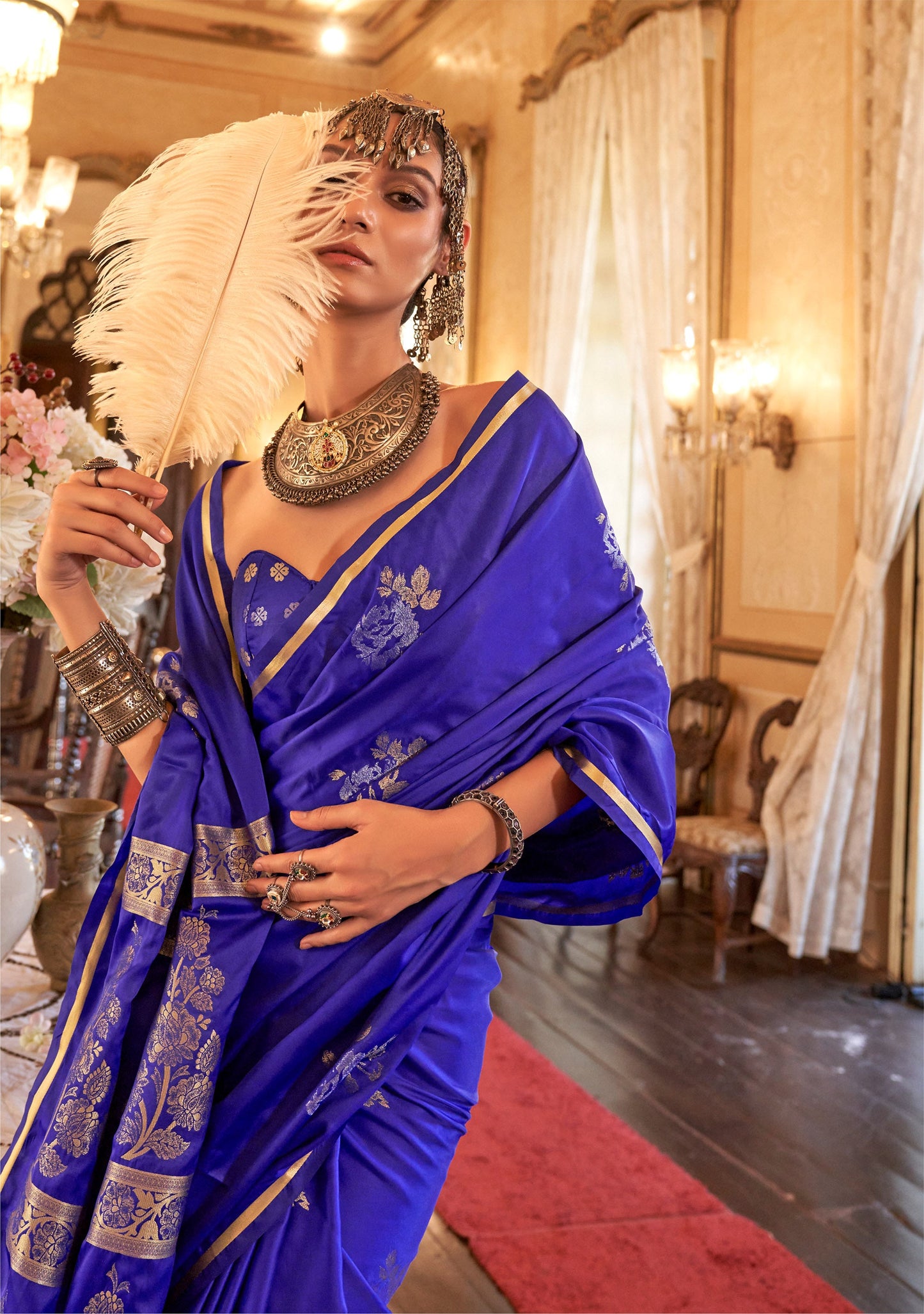 Deep Purple Kanthkala Satin Silk Handloom Saree