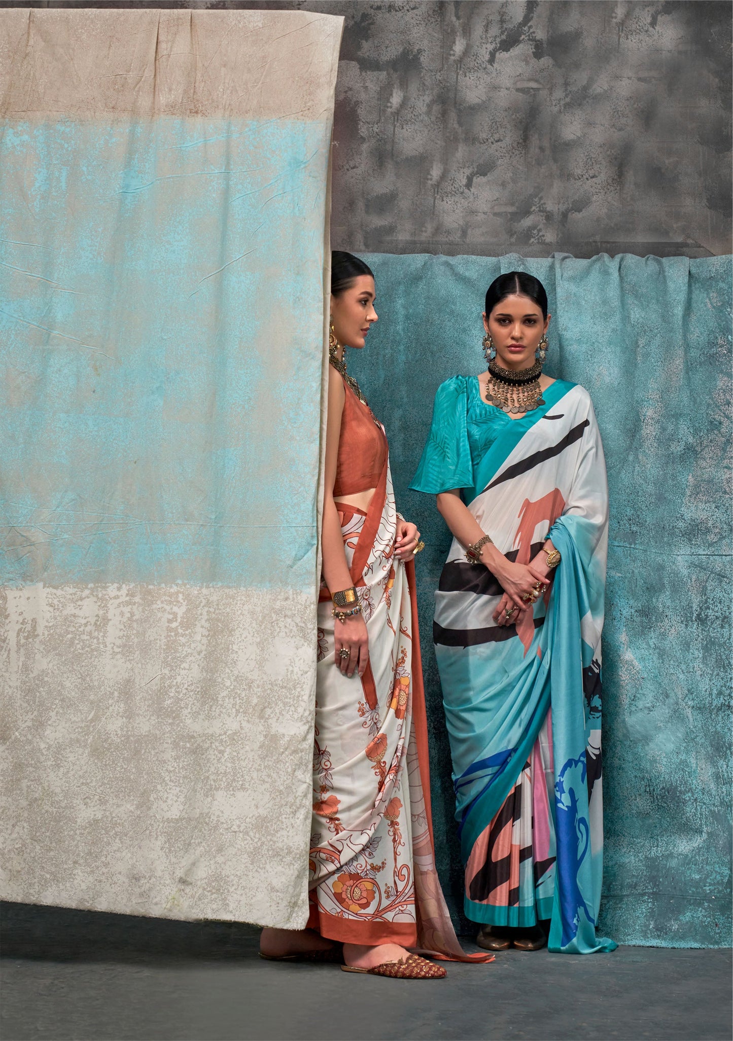 off white Kernia's Printed Pure Silk Crepe Saree