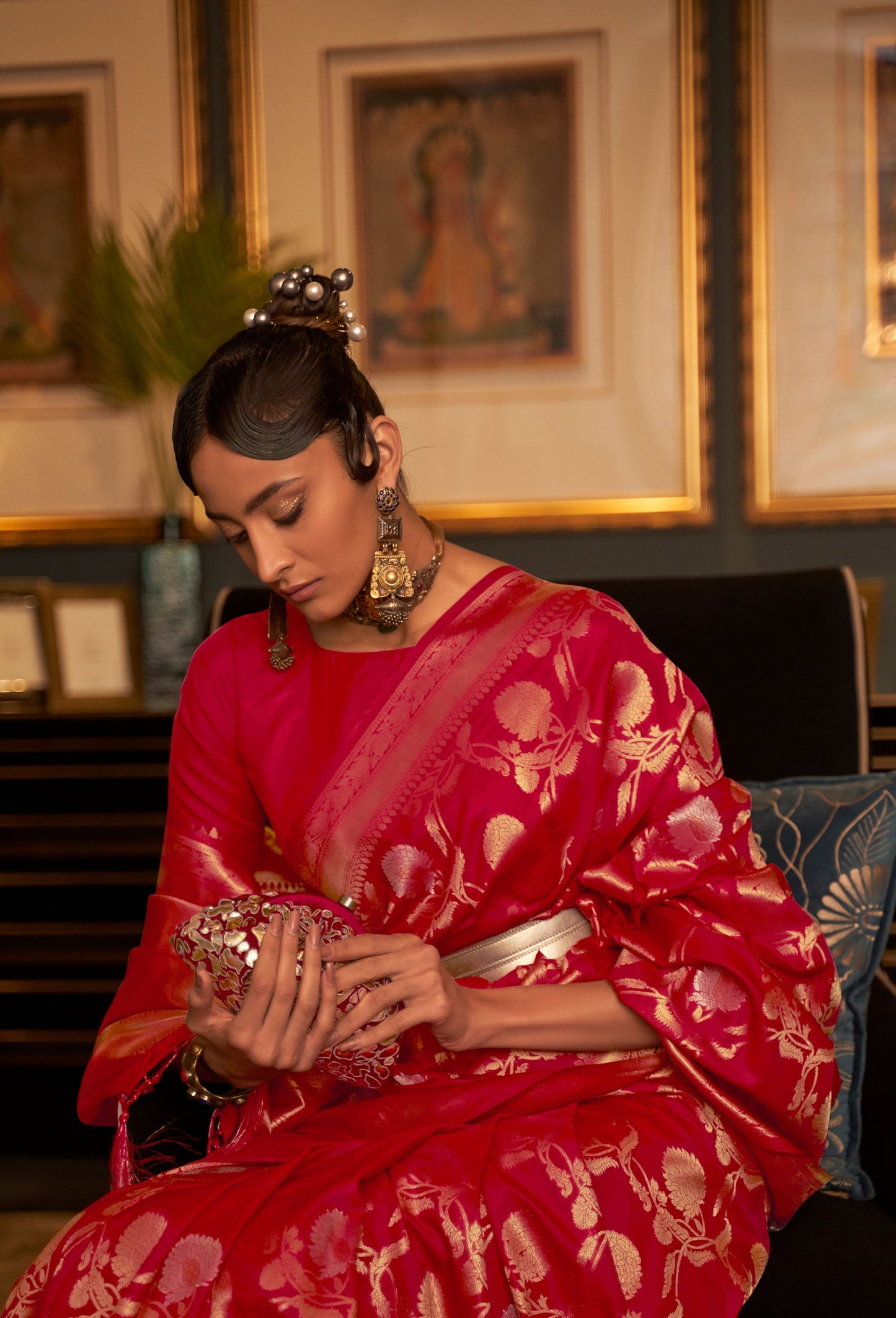 Red Kairos Silk Handloom Saree