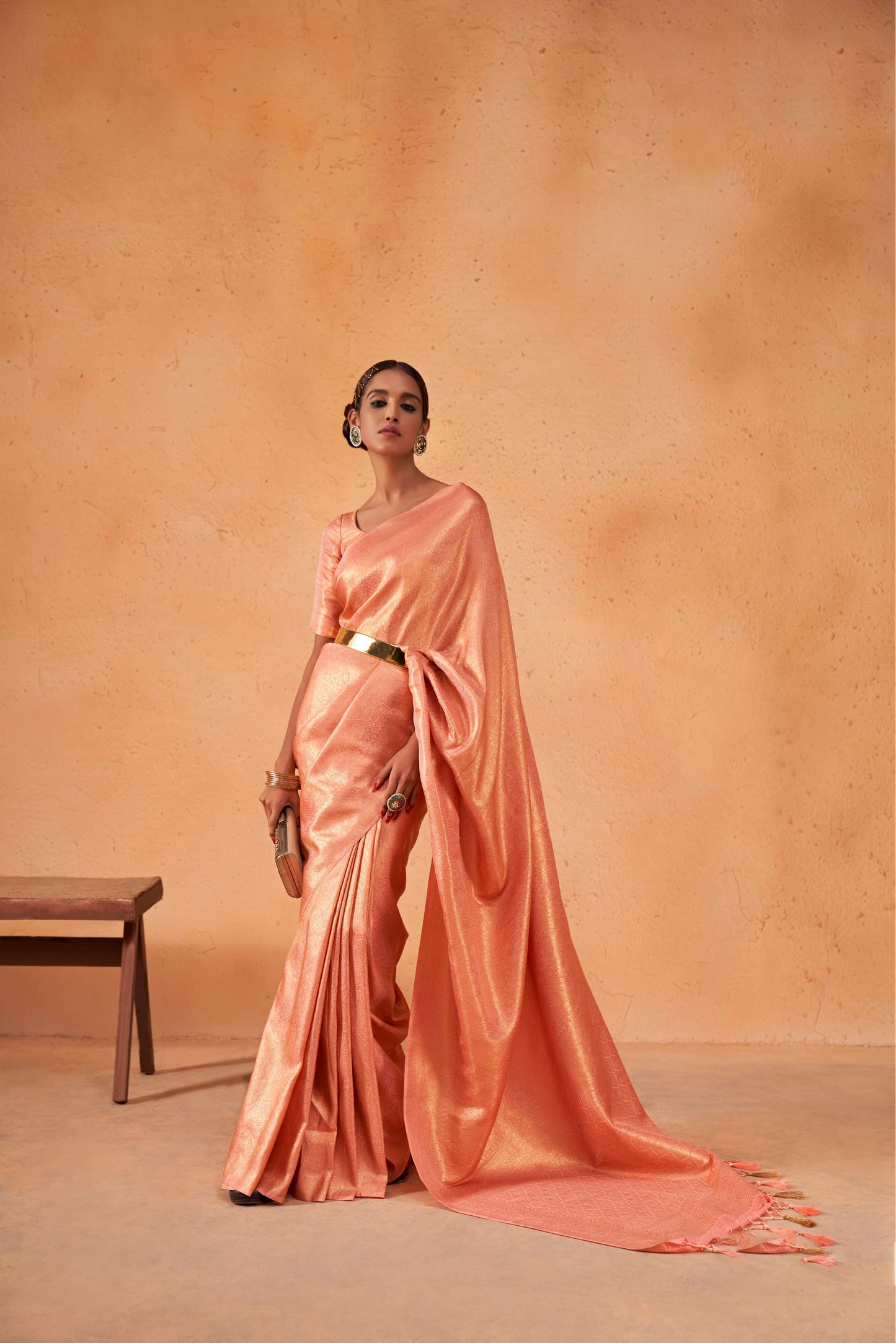 Orange Color Gold Zari Kanjeevaram Silk Saree