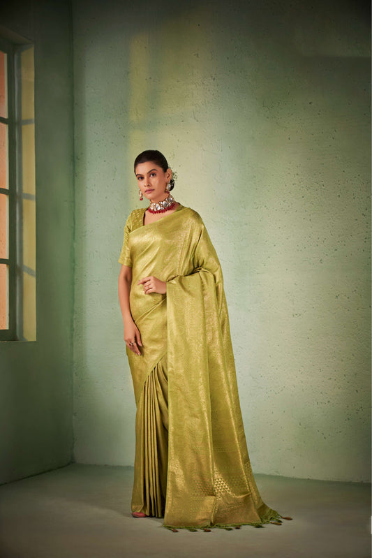 Green Color Gold Zari Kanjeevaram Silk Saree