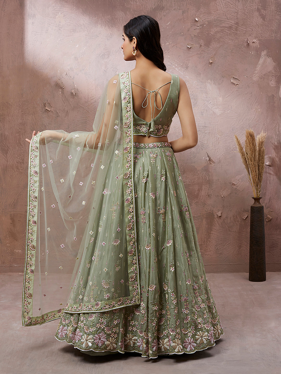 Green Georgette Sequins & Heavy Zarkan embroidery Lehenga