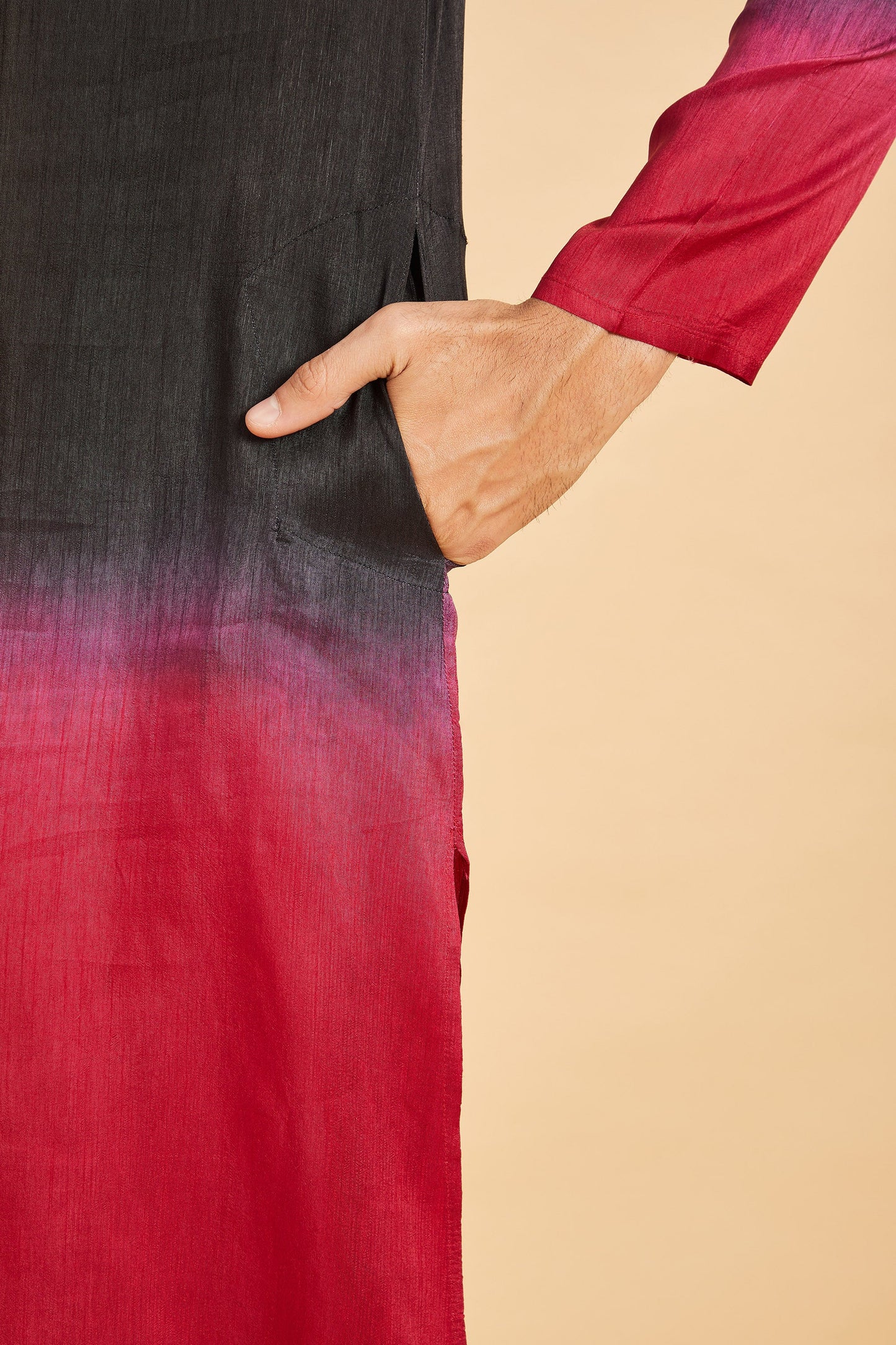 Red & Black Raw Silk Dyeing Festive ( only Kurta )