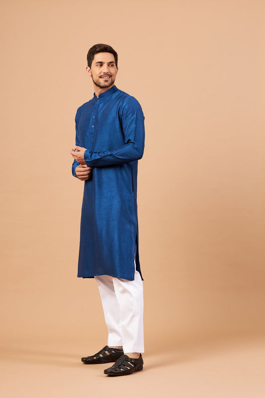 Blue Raw Silk Elegant Work Formal Wear ( only Kurta )