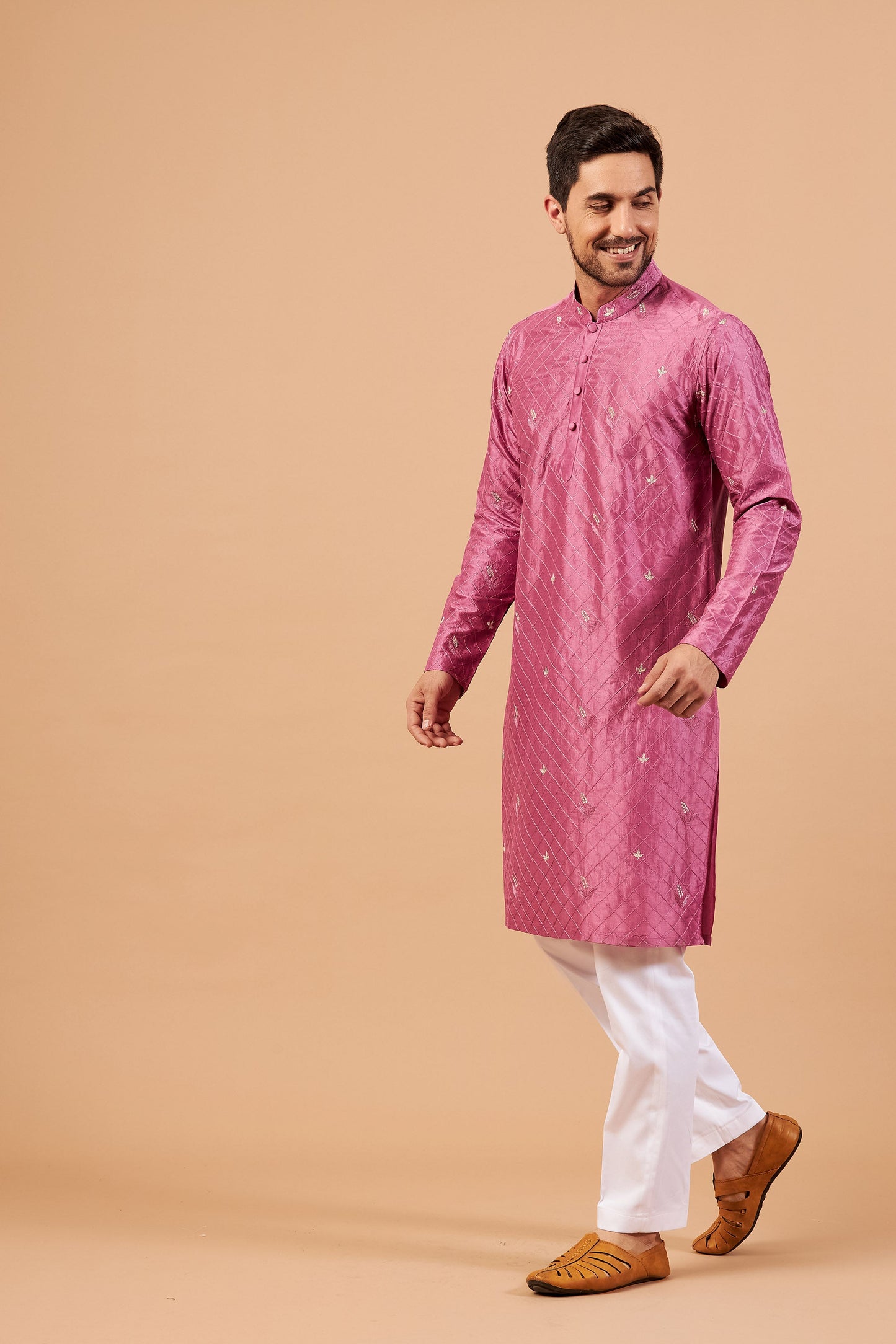 Purple & Pink Dupion Silk Machine Embroidered Festive ( only Kurta )