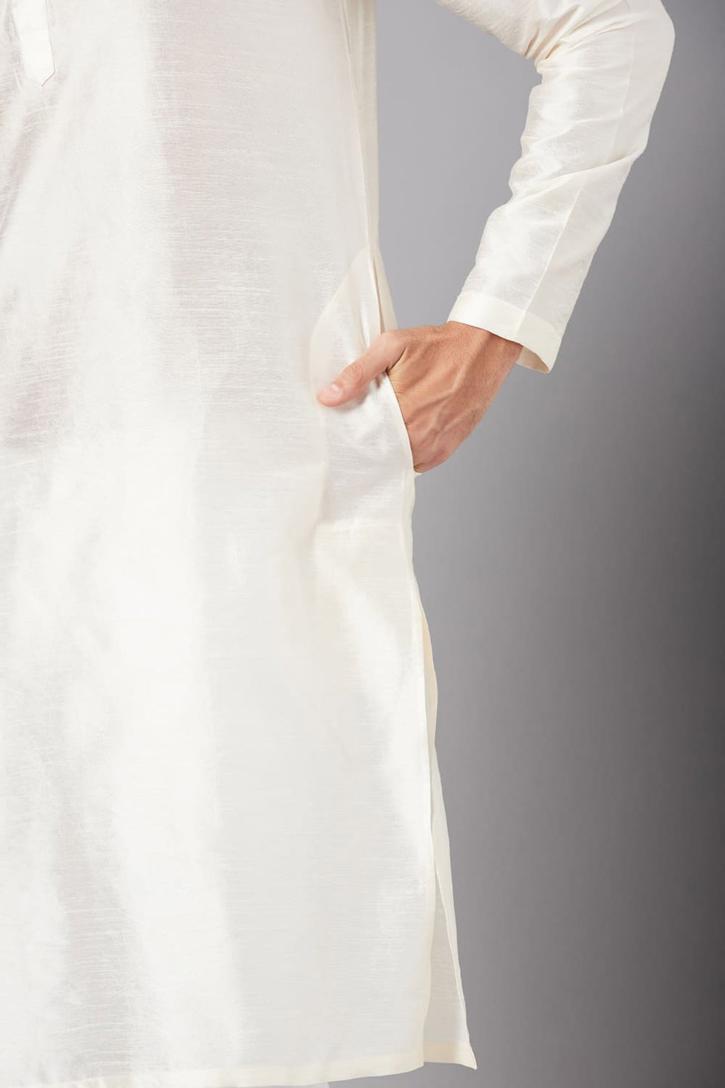 White Semi Raw Silk Embroidered Festive ( only Kurta )