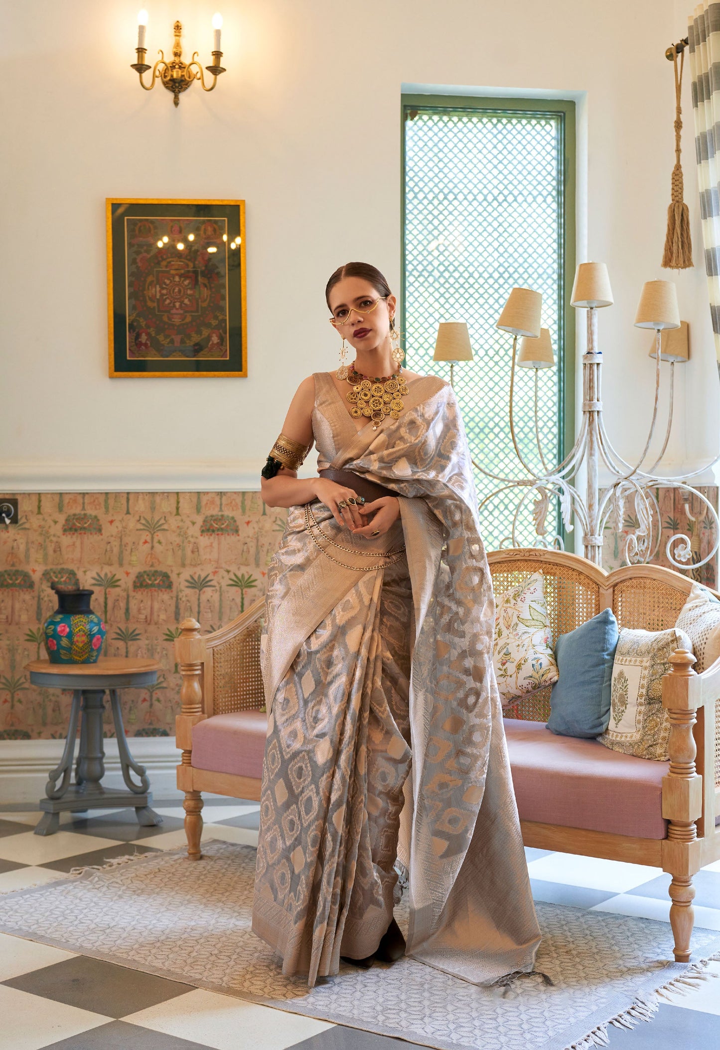 Light Grey Kalki Multi Tissue Zari Handloom Saree