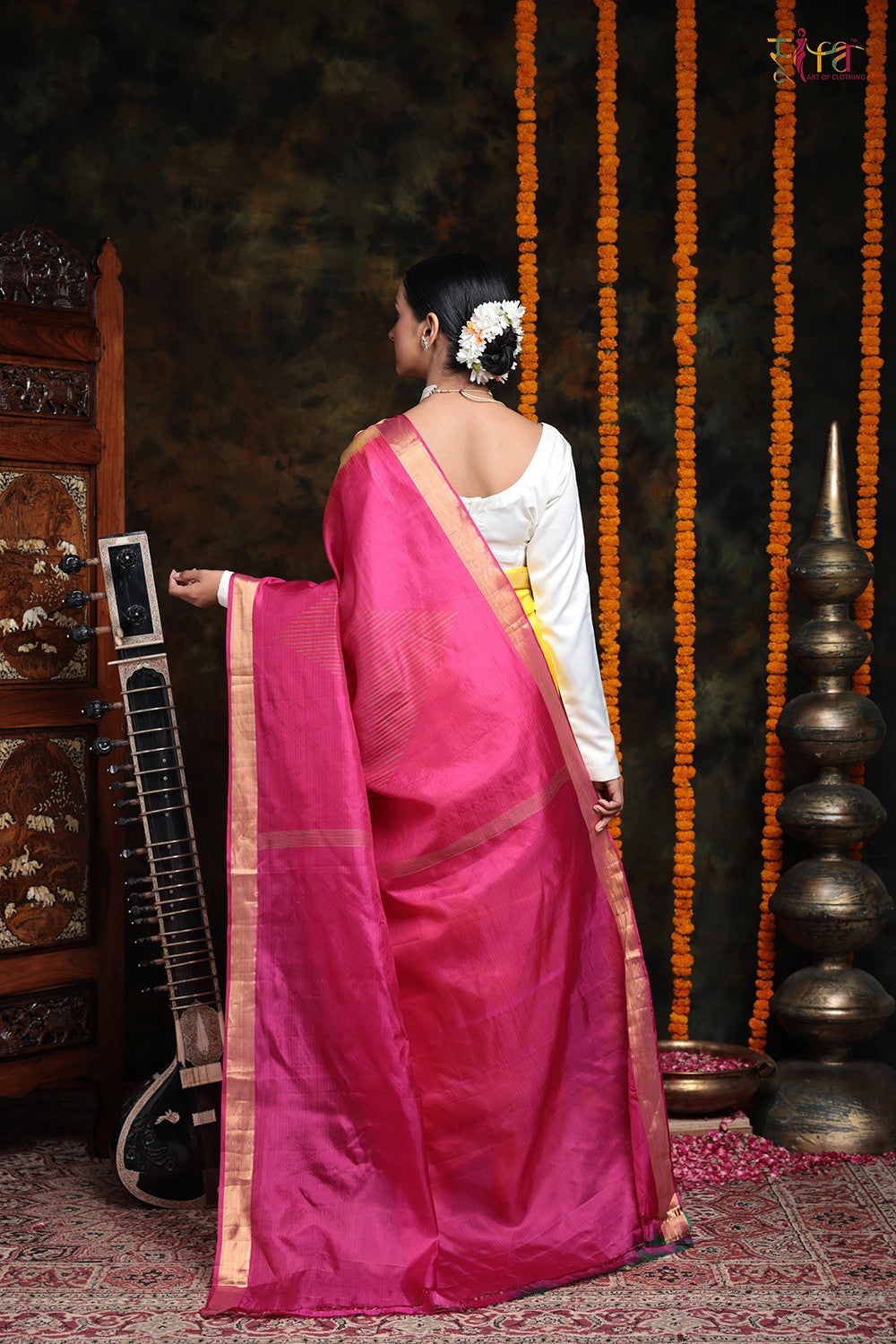 Handloom Bright Yellow Pure Silk Kanchi Contemporary Saree