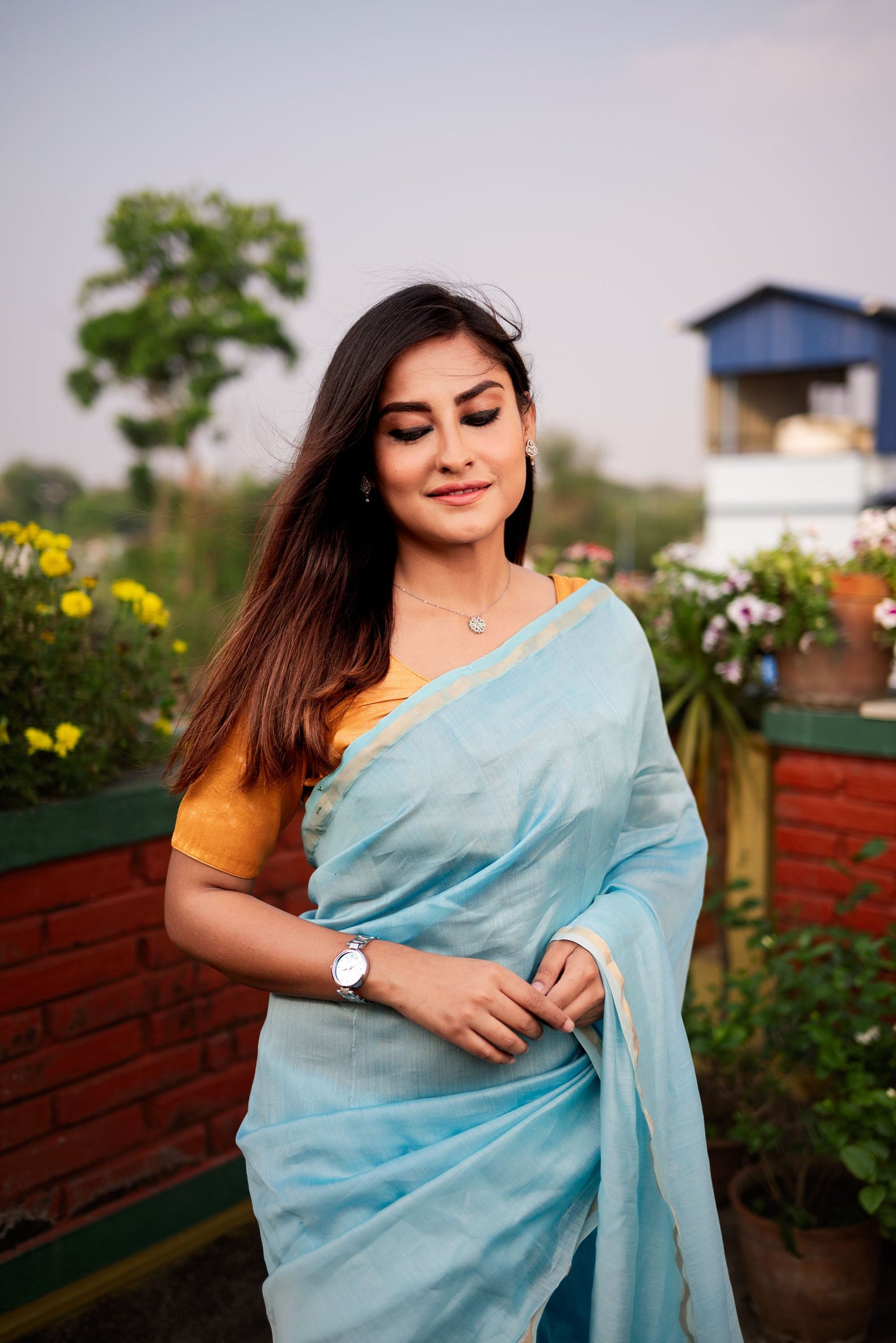 Blue ombre chanderi silk apaapi saree