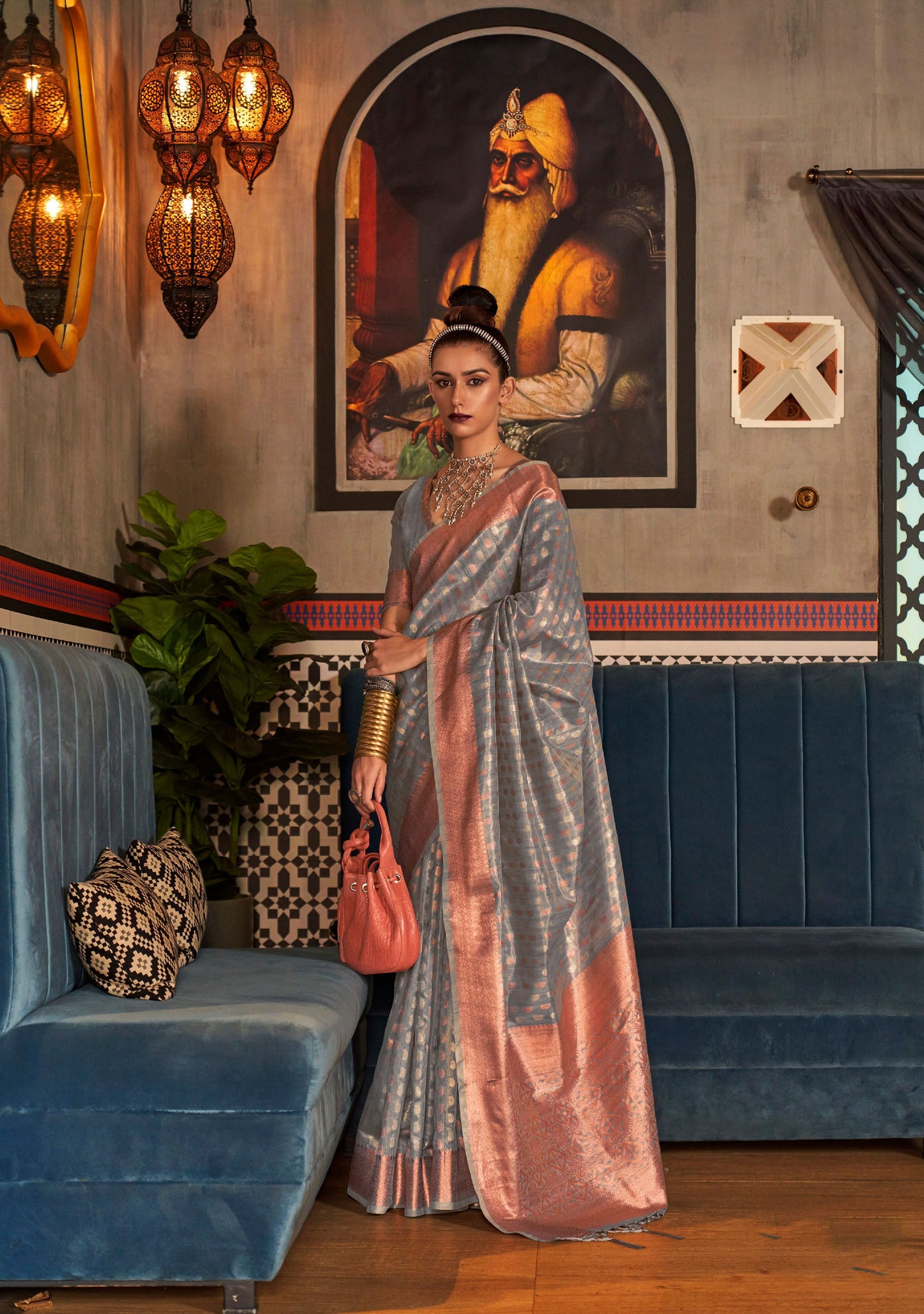 Grey Karshini Silk Tissue Zari Handloom Saree