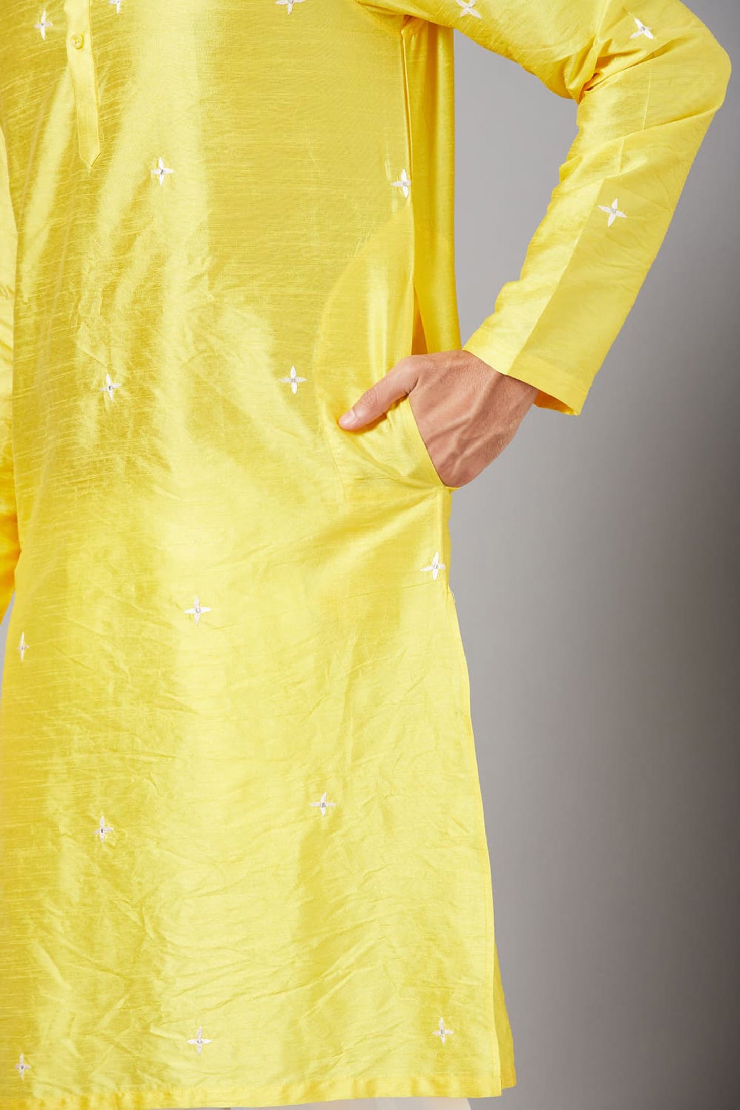 Yellow Raw Silk Thread Embroidered Festive ( only Kurta )