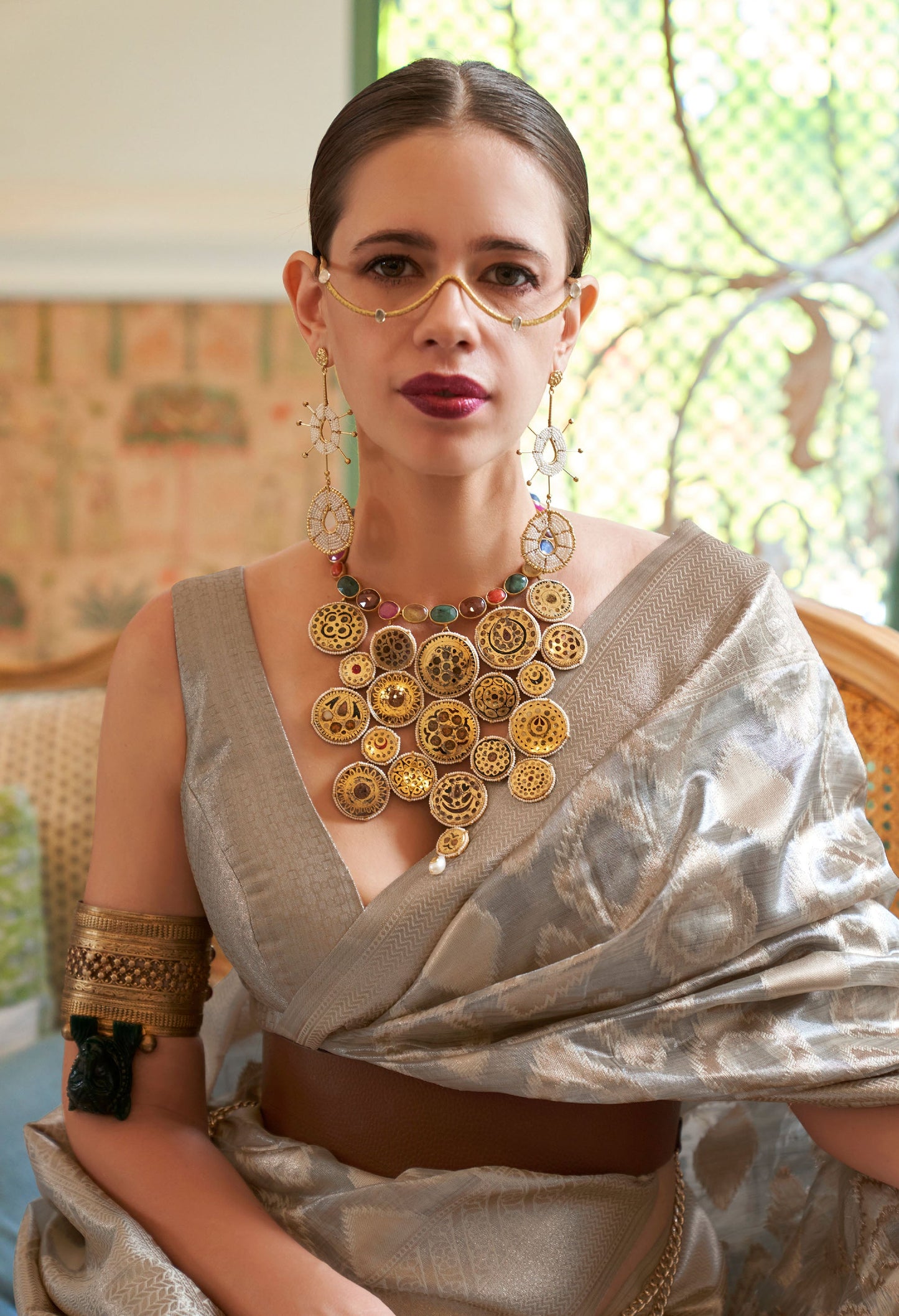 Peach Kalki Multi Tissue Zari Handloom Saree