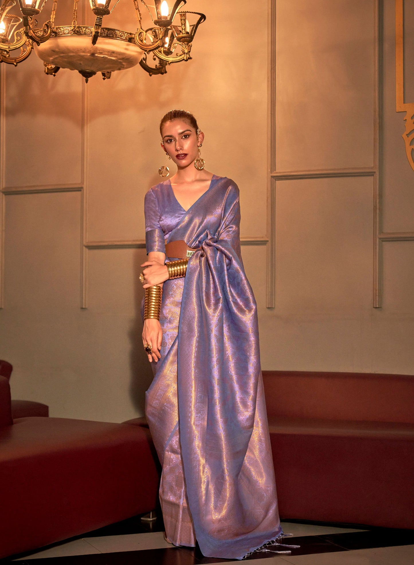 Purple Kanvi Senses Two Tone Handloom Weaving Silk Saree