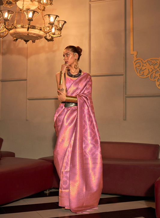 Pink Kanvi Senses Two Tone Handloom Weaving Silk Saree