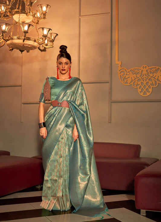 Green Kanvi Senses Two Tone Handloom Weaving Silk Saree