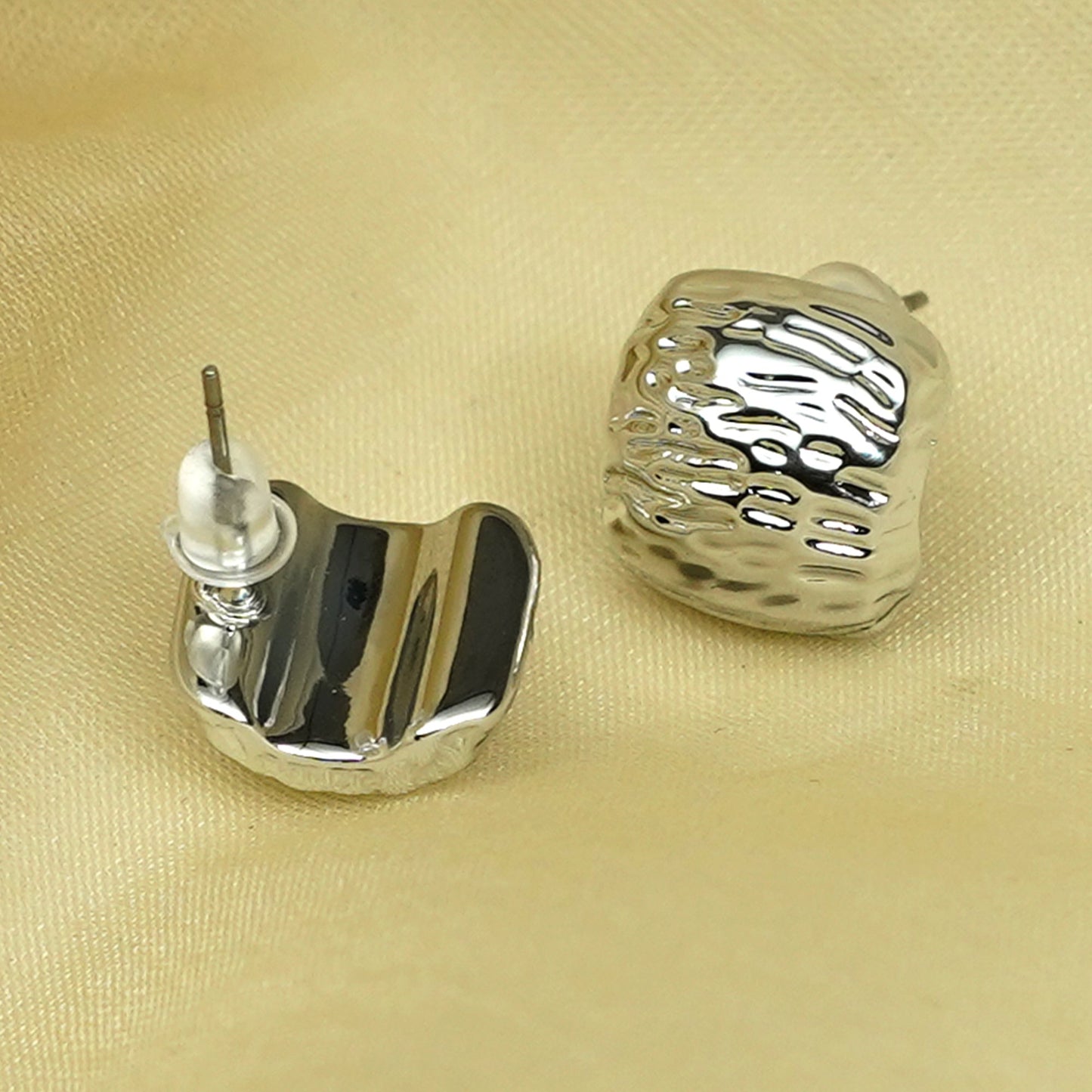 Zevar Club Gold Tone Hammered Textured Square Stud Earrings for Women