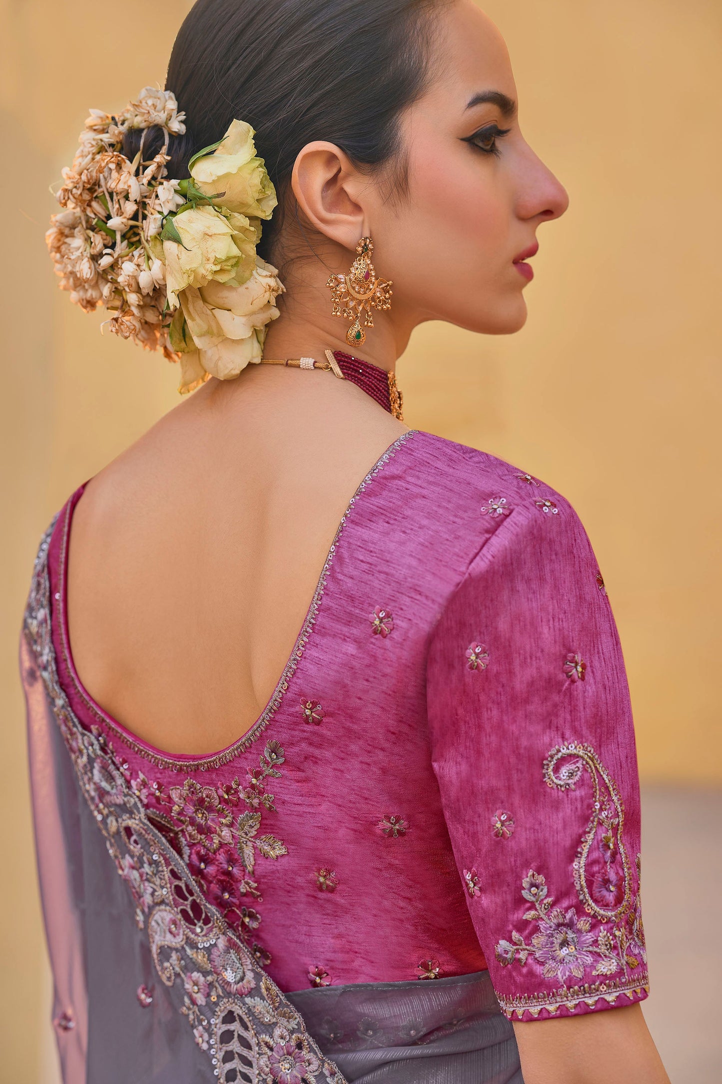 Grey Art Silk With Stone & Cut Work Party Wear Saree