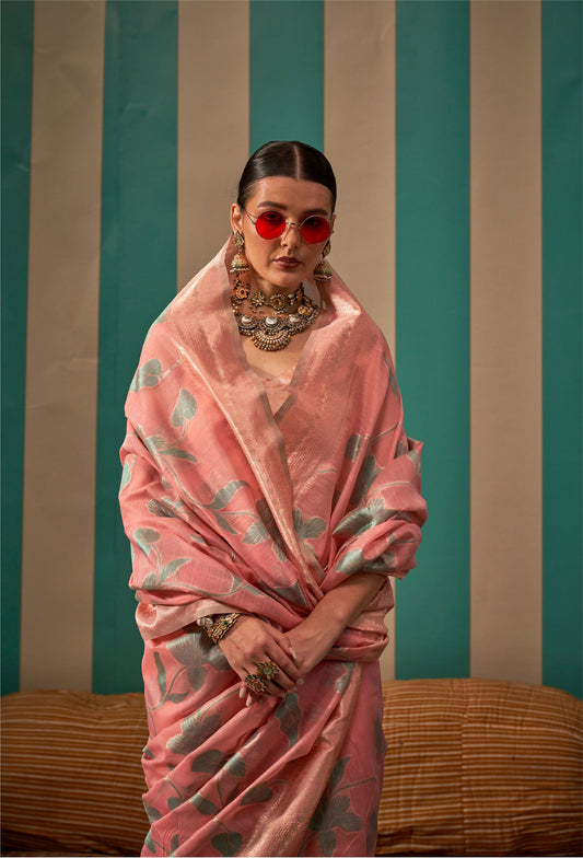 Light Coral Kapri Linen Handloom Silk Saree