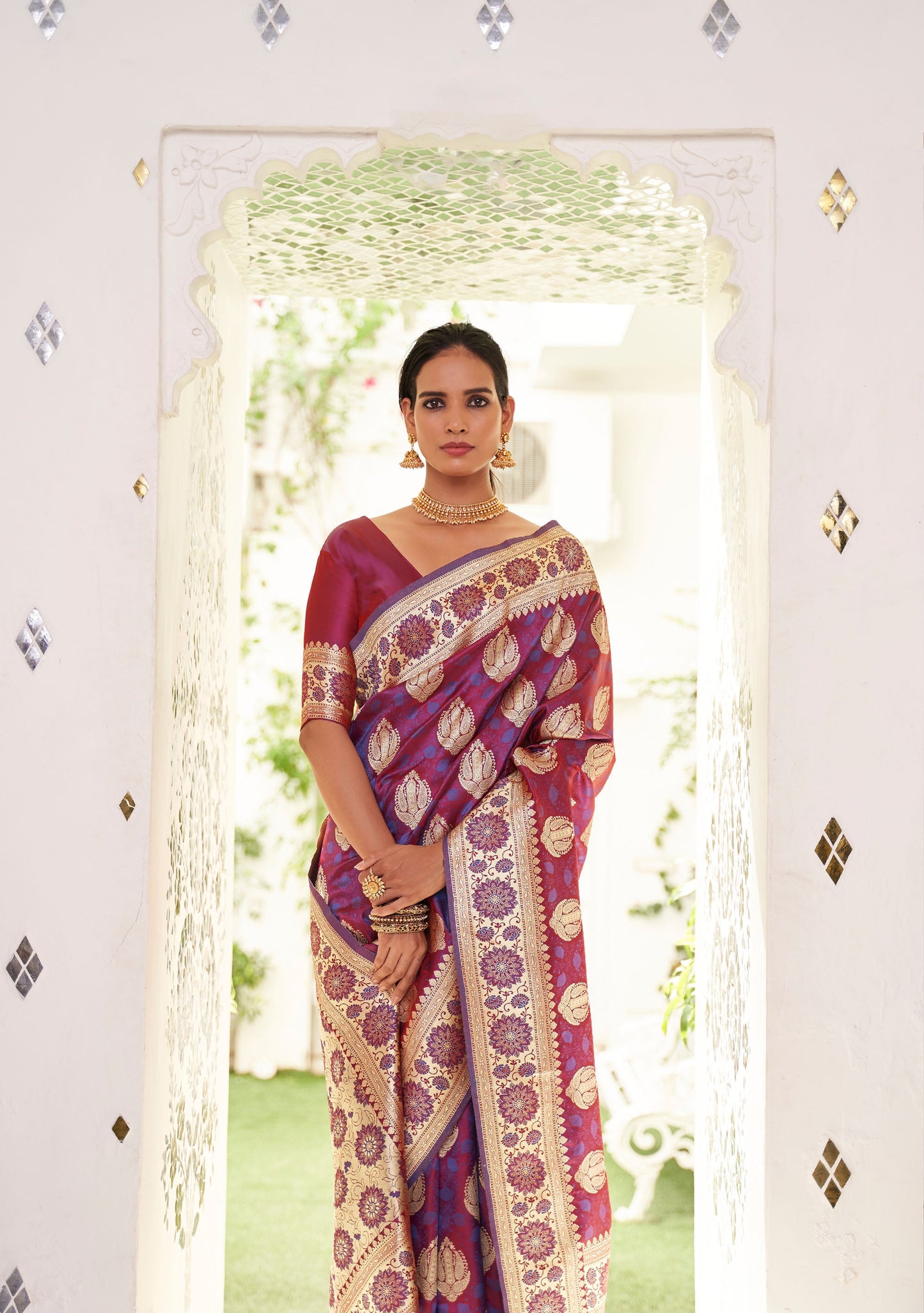 Purple Gold Karnavati Pure Satin Silk Saree