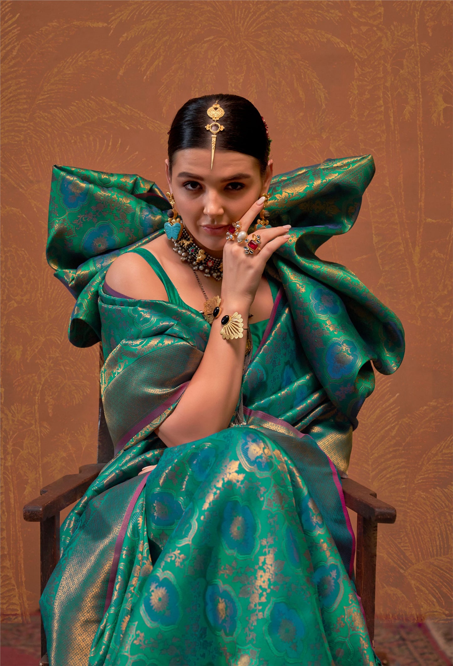 Emerald Green Kaala Ruby Handloom Silk Saree