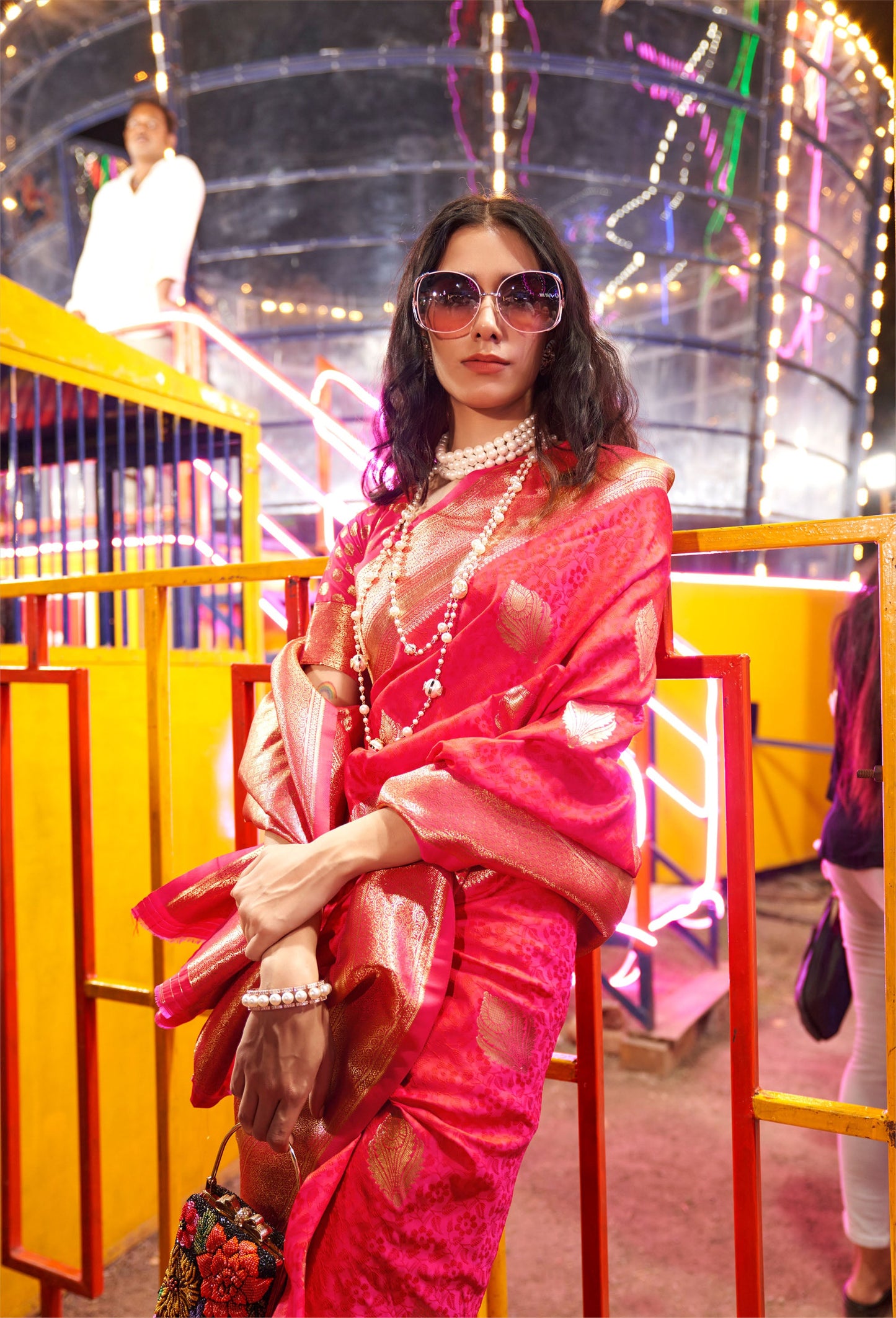 Coral Peach Karnival Handloom Silk Saree