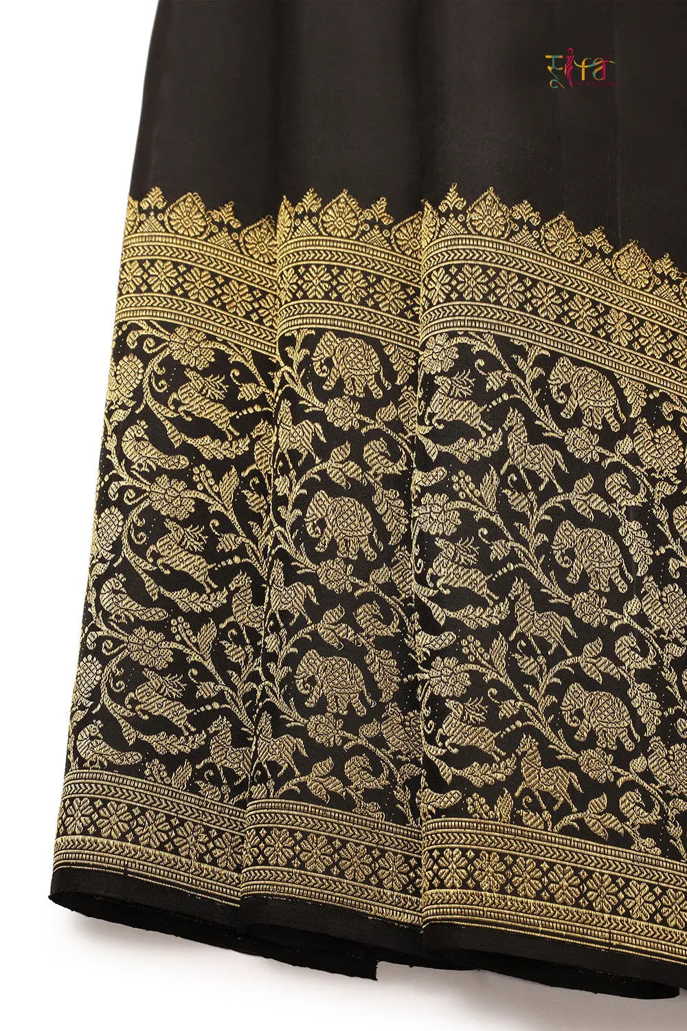 Black Handloom Kanchipattu Saree With Pure Thick Zari Motifs