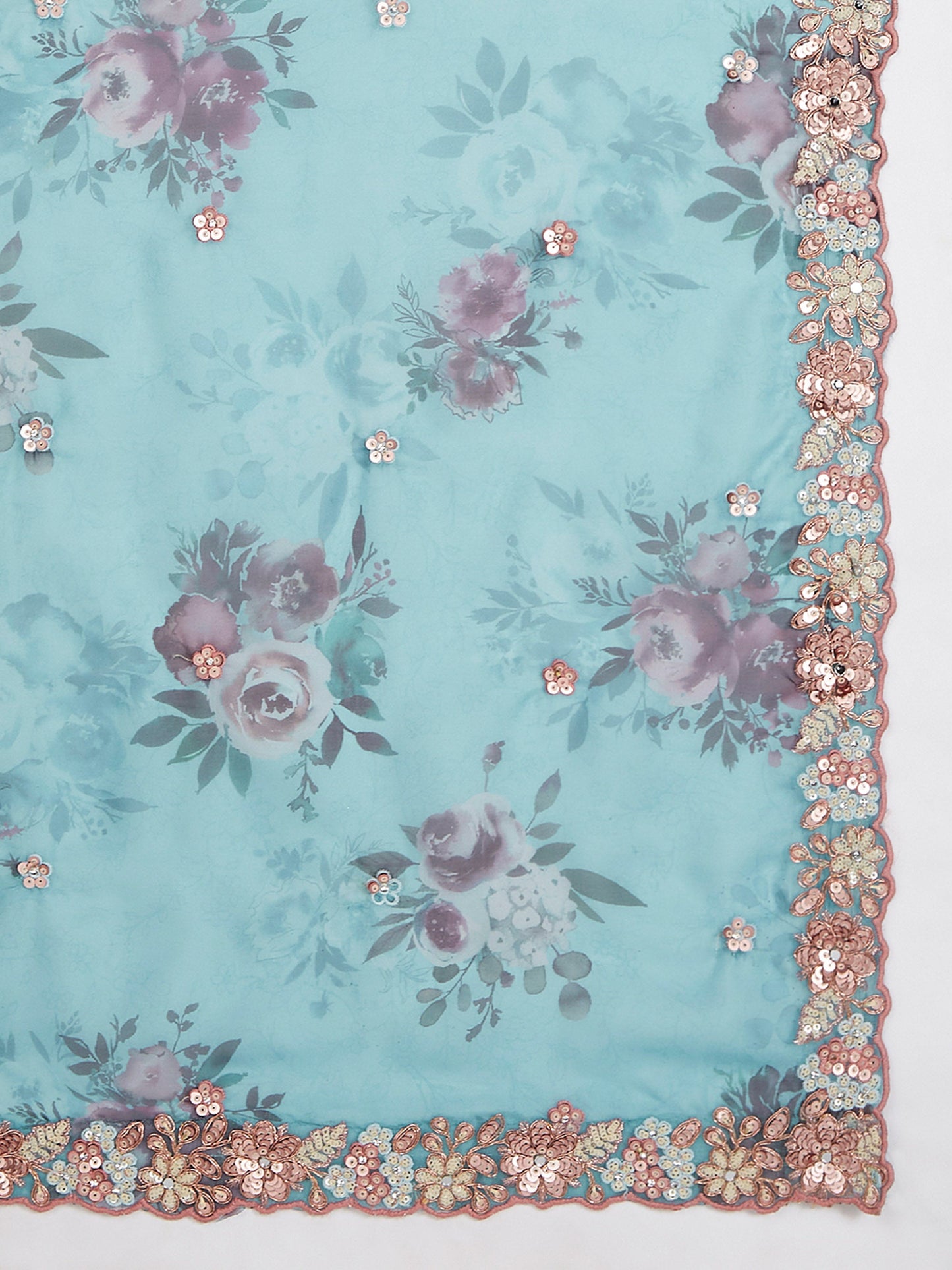 Green Pure Georgette Sequins and thread embroidery Lehenga