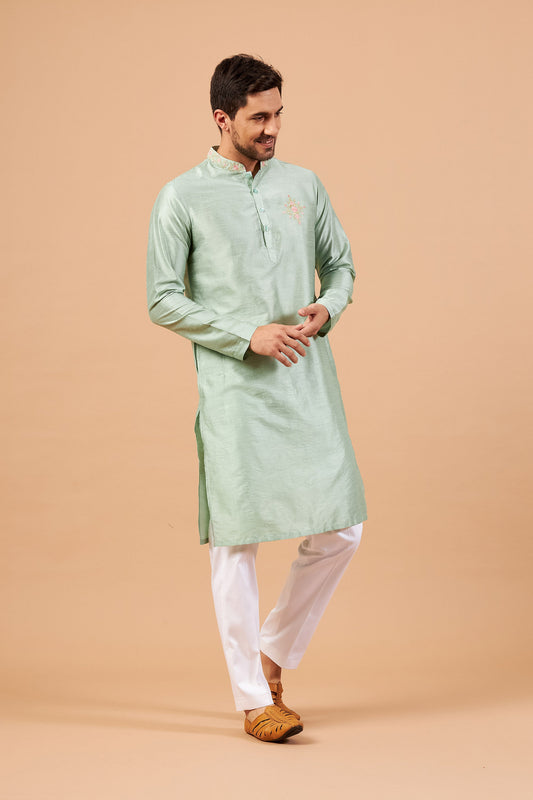 Pastel Green Cotton Embroidery Festive ( only Kurta )