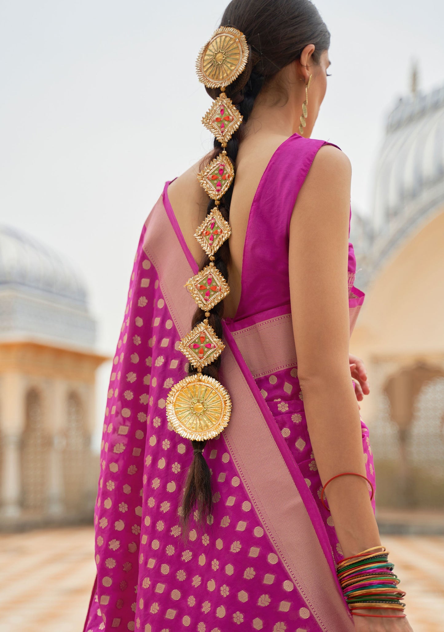Magenta Khadi Georgette Nylon Handloom Saree