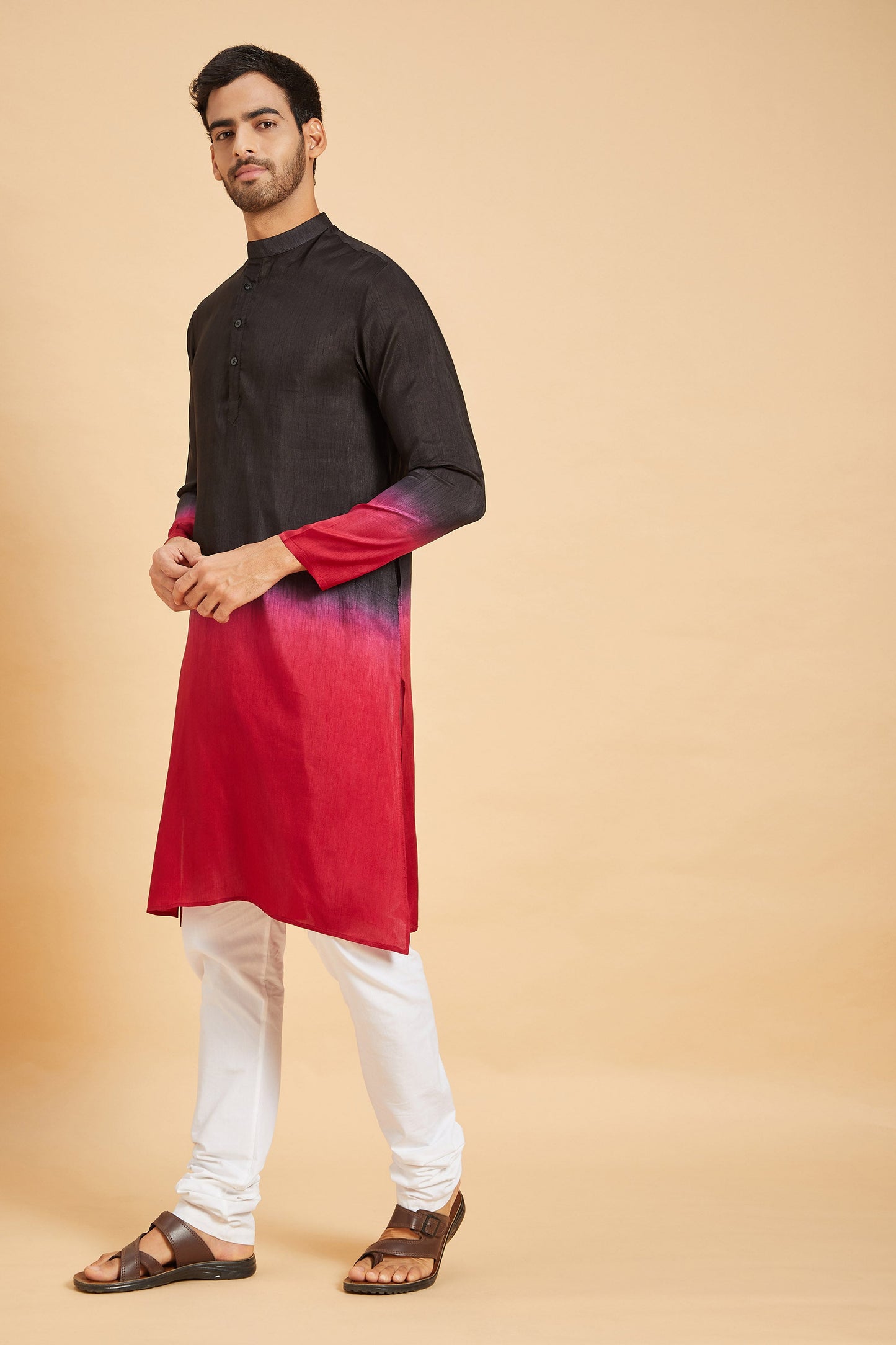 Red & Black Raw Silk Dyeing Festive ( only Kurta )