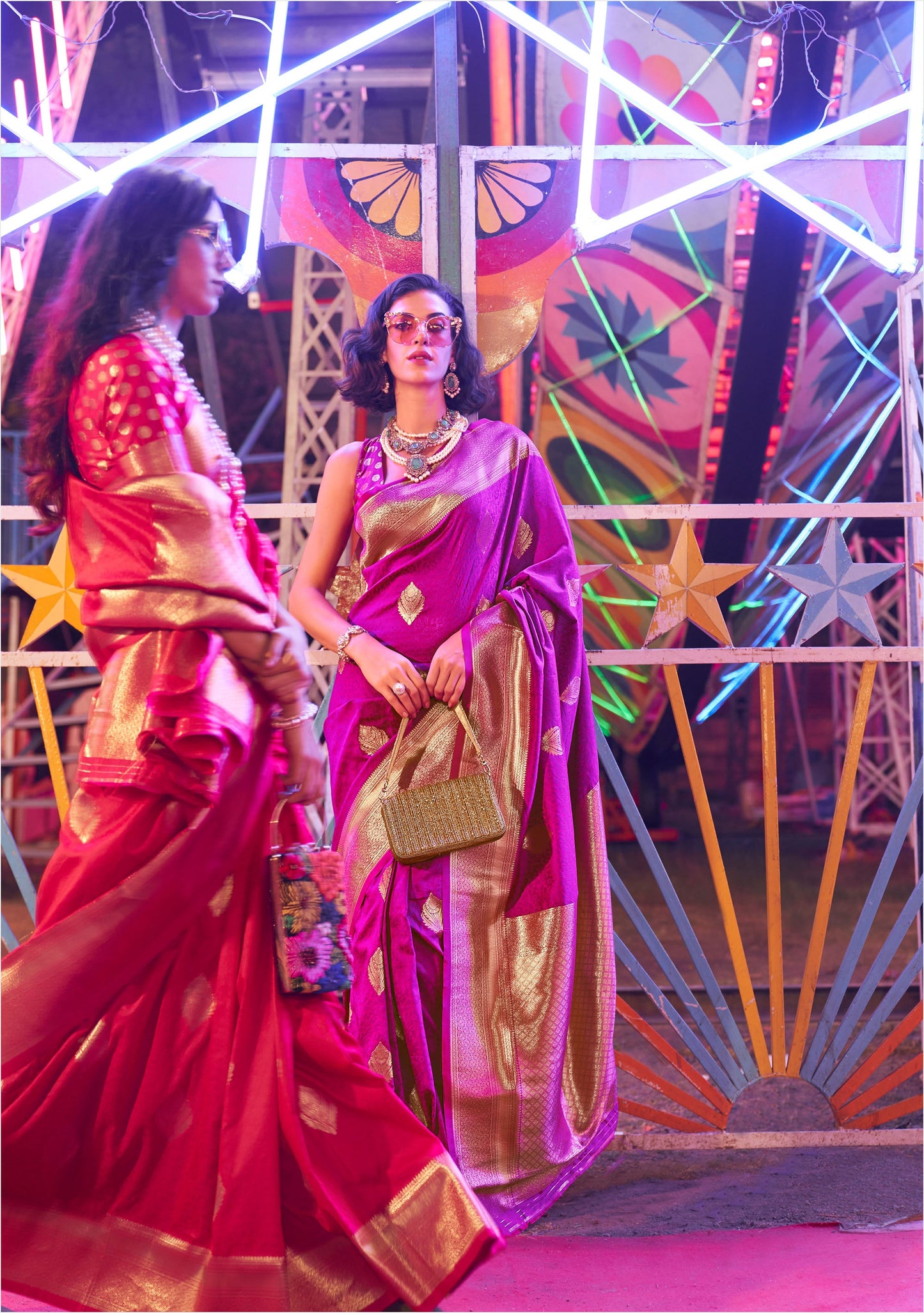 Coral Peach Karnival Handloom Silk Saree