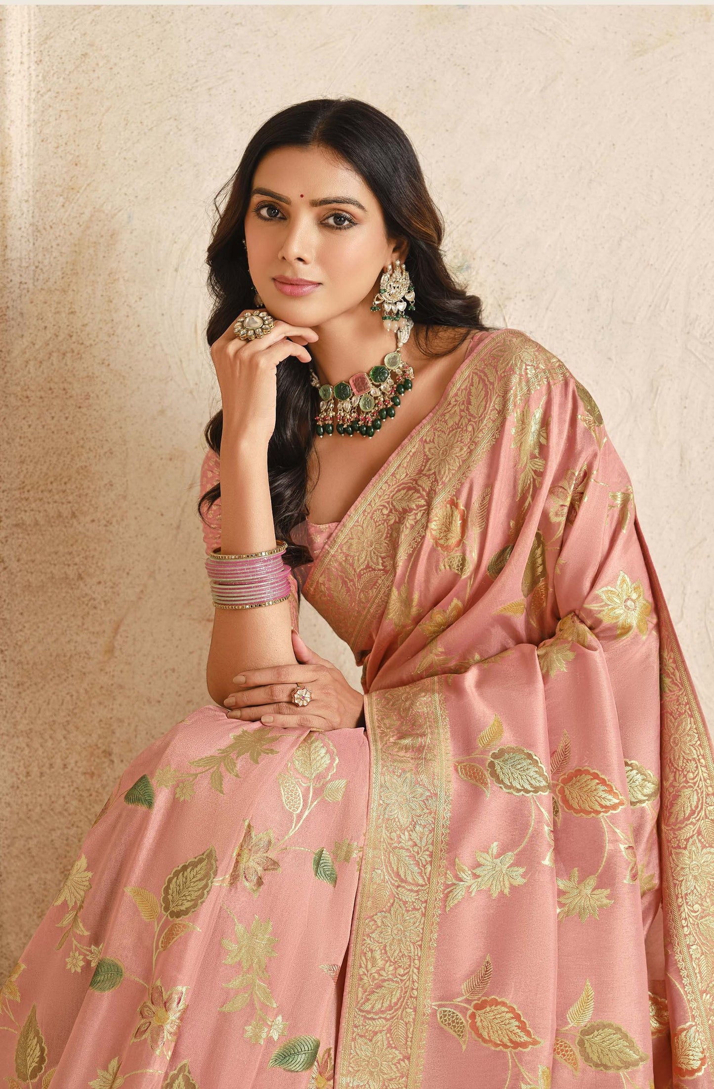 Pink Jacquard Silk With Zari Woven Saree