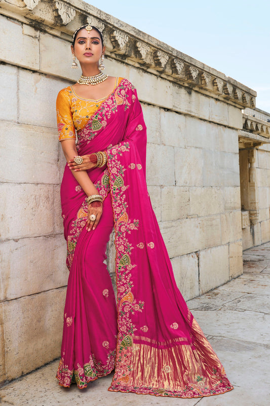 Rani Pink Banarasi Silk Cutdana Embroidery Saree
