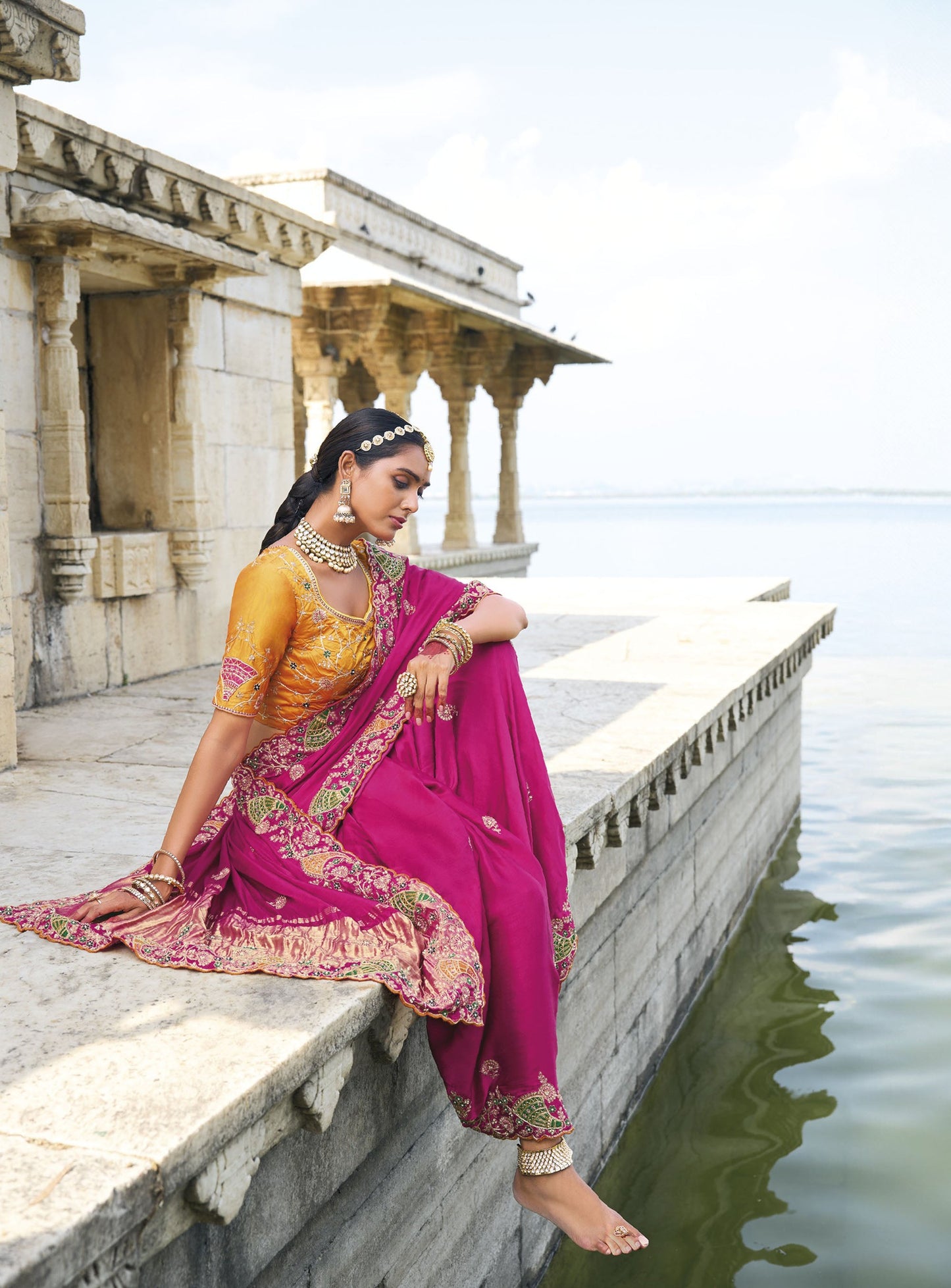 Rani Pink Banarasi Silk Cutdana Embroidery Saree