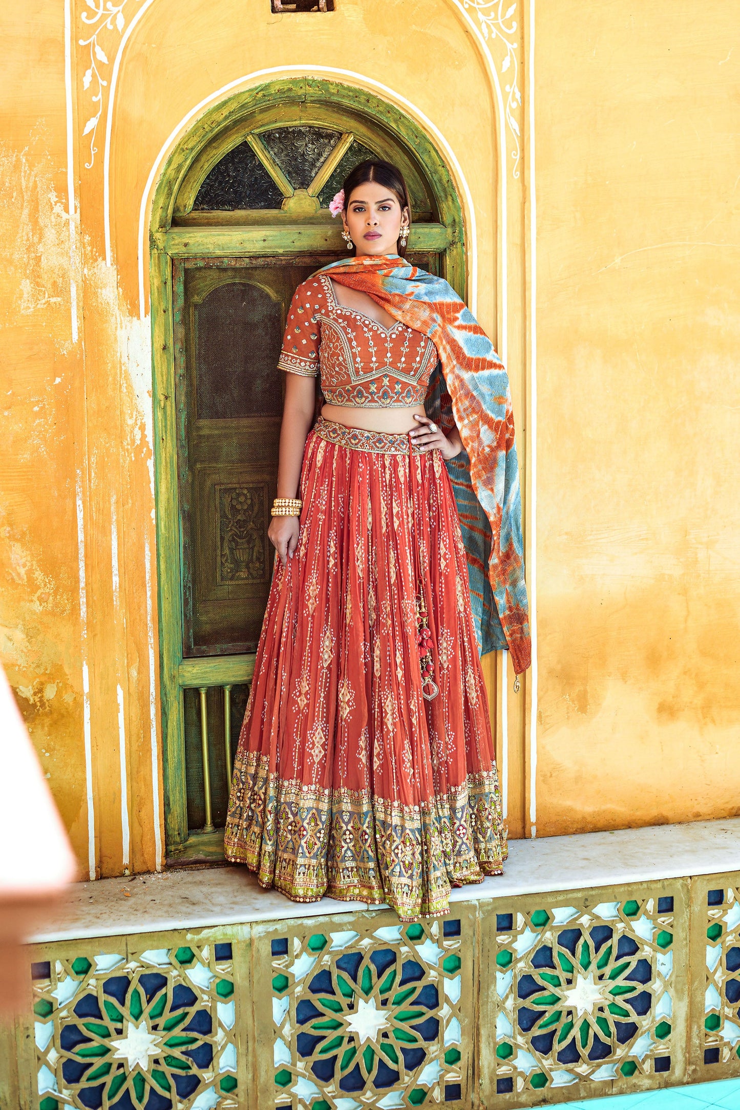 Orange Viscose Digital Printed Lehenga Choli