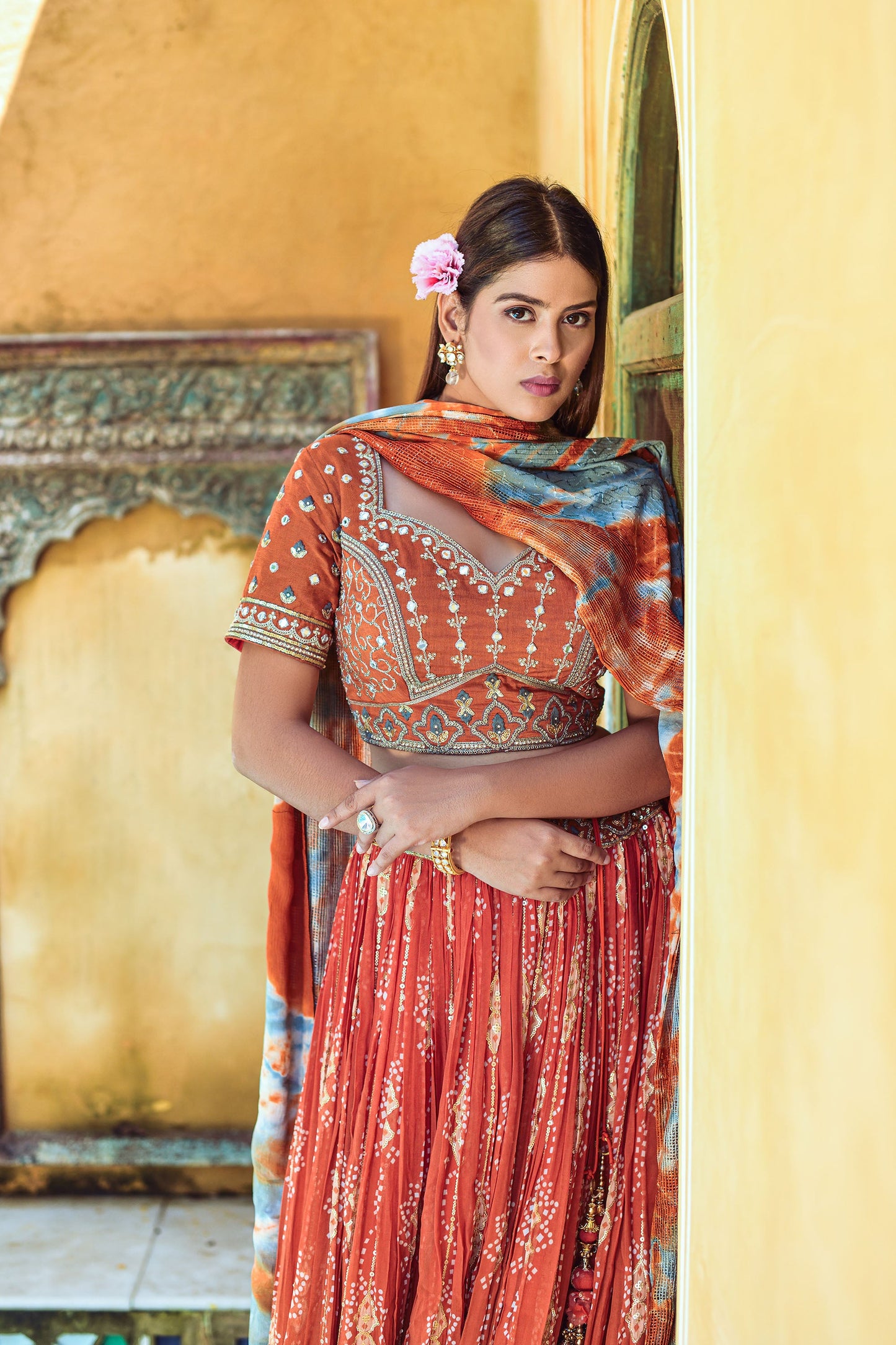 Orange Viscose Digital Printed Lehenga Choli