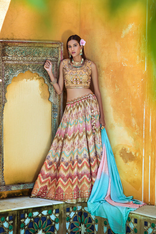 Multicolor Viscose Digital Printed Lehenga Choli