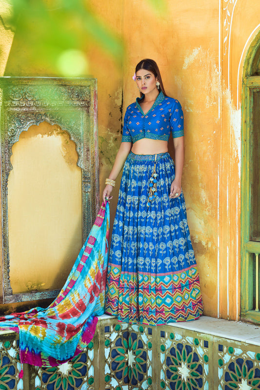 Dark Blue Viscose Digital Printed Lehenga Choli