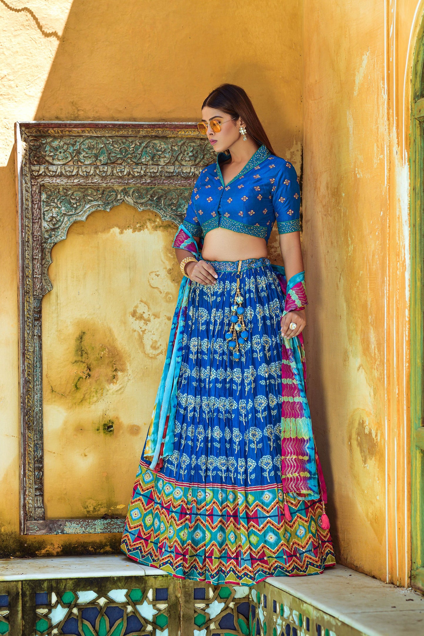 Dark Blue Viscose Digital Printed Lehenga Choli