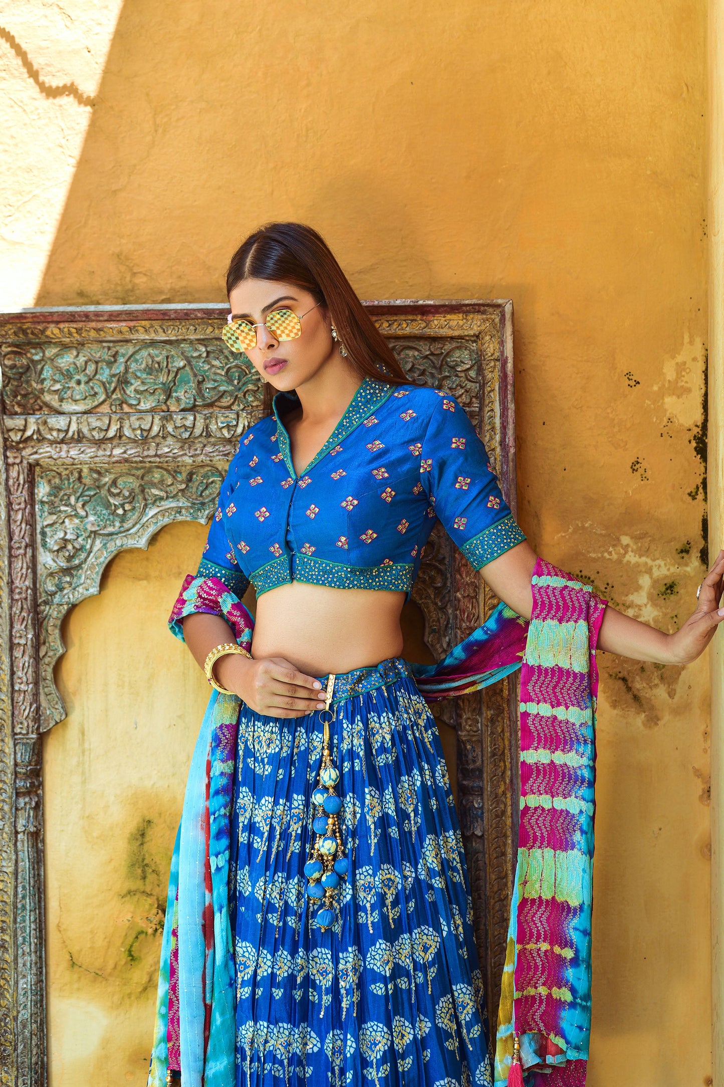 Dark Blue Viscose Digital Printed Lehenga Choli