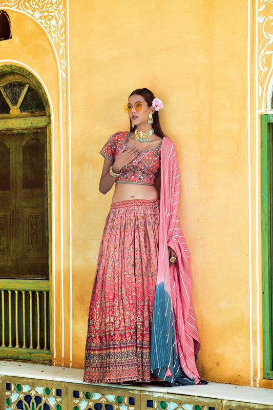 Pink Viscose Digital Printed Lehenga Choli