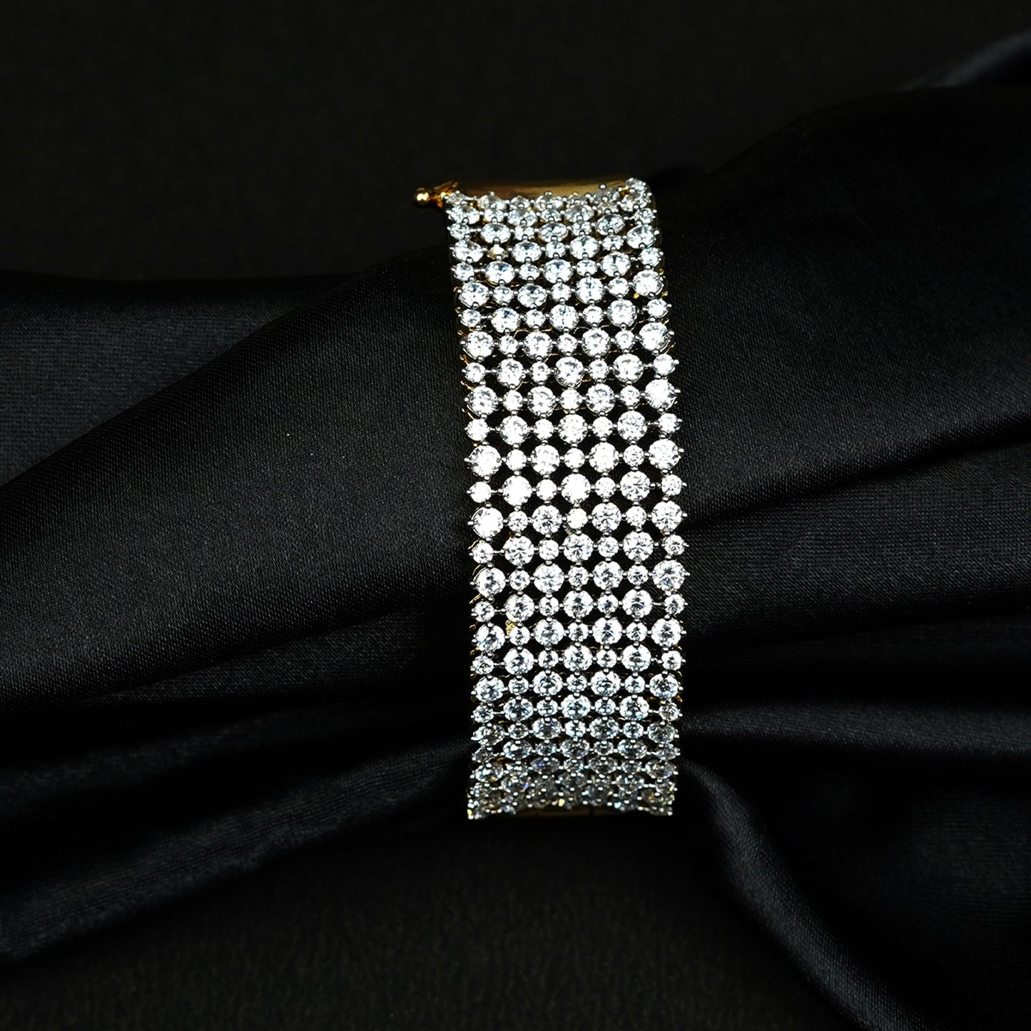 Zevar Club 22K Gold-Plated Handcrafted Statement Bracelet with AAA Cubic Zirconia Multi-Row Design