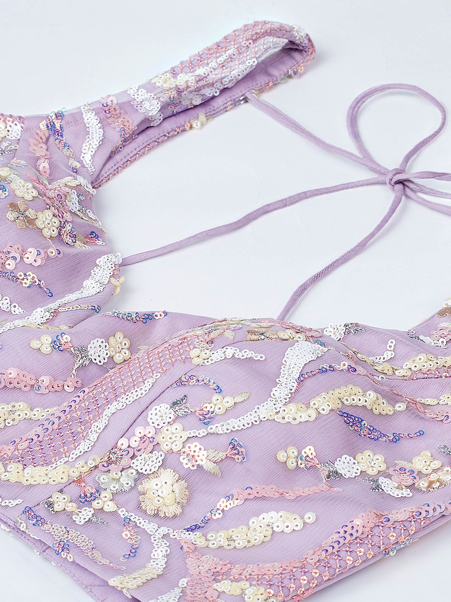 Mauve Net Sequins and thread embroidery Lehenga choli & Dupatta