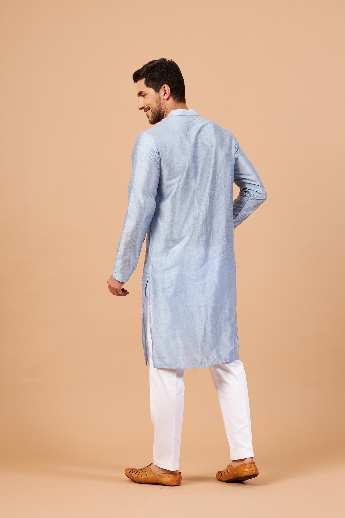Sky Blue Semi Raw Silk Machine Embroidered Festive ( only Kurta )