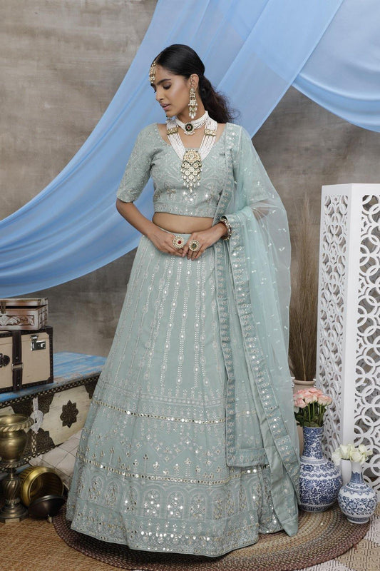 Dusty Green Georgette Bridal Lehenga Choli