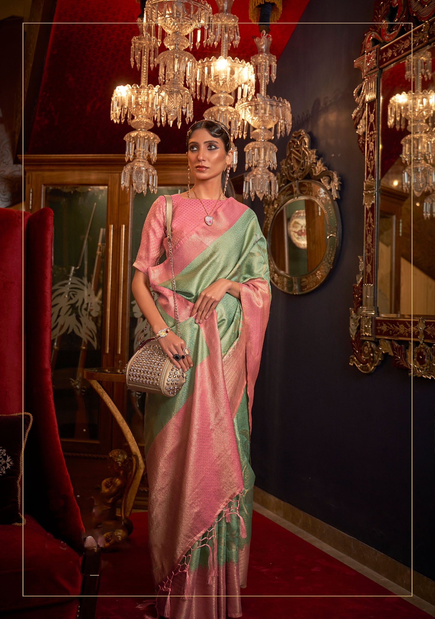 Green Kshimmer Silk Handloom Saree
