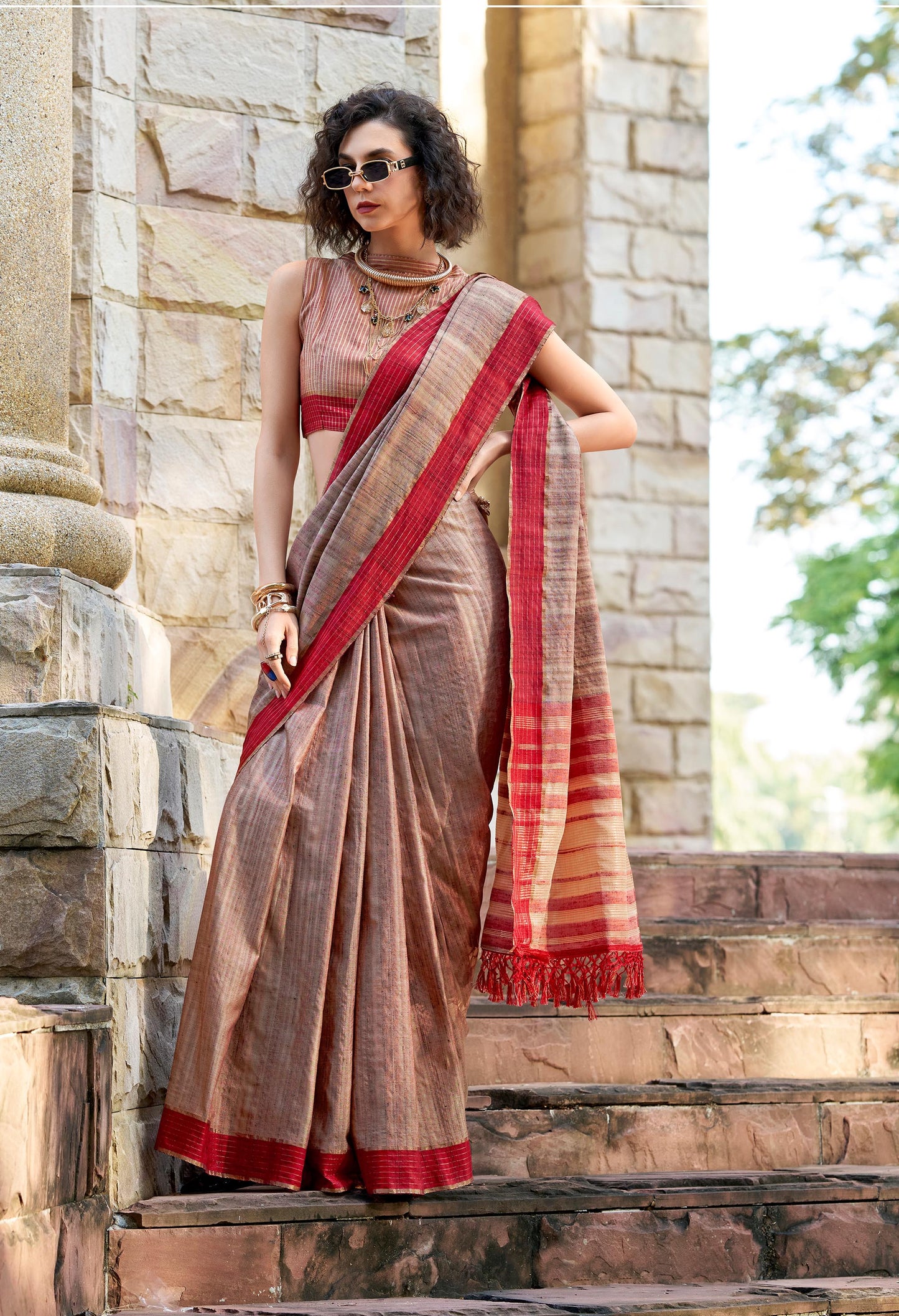 Brown Redbull Pure Handloom Katan Saree
